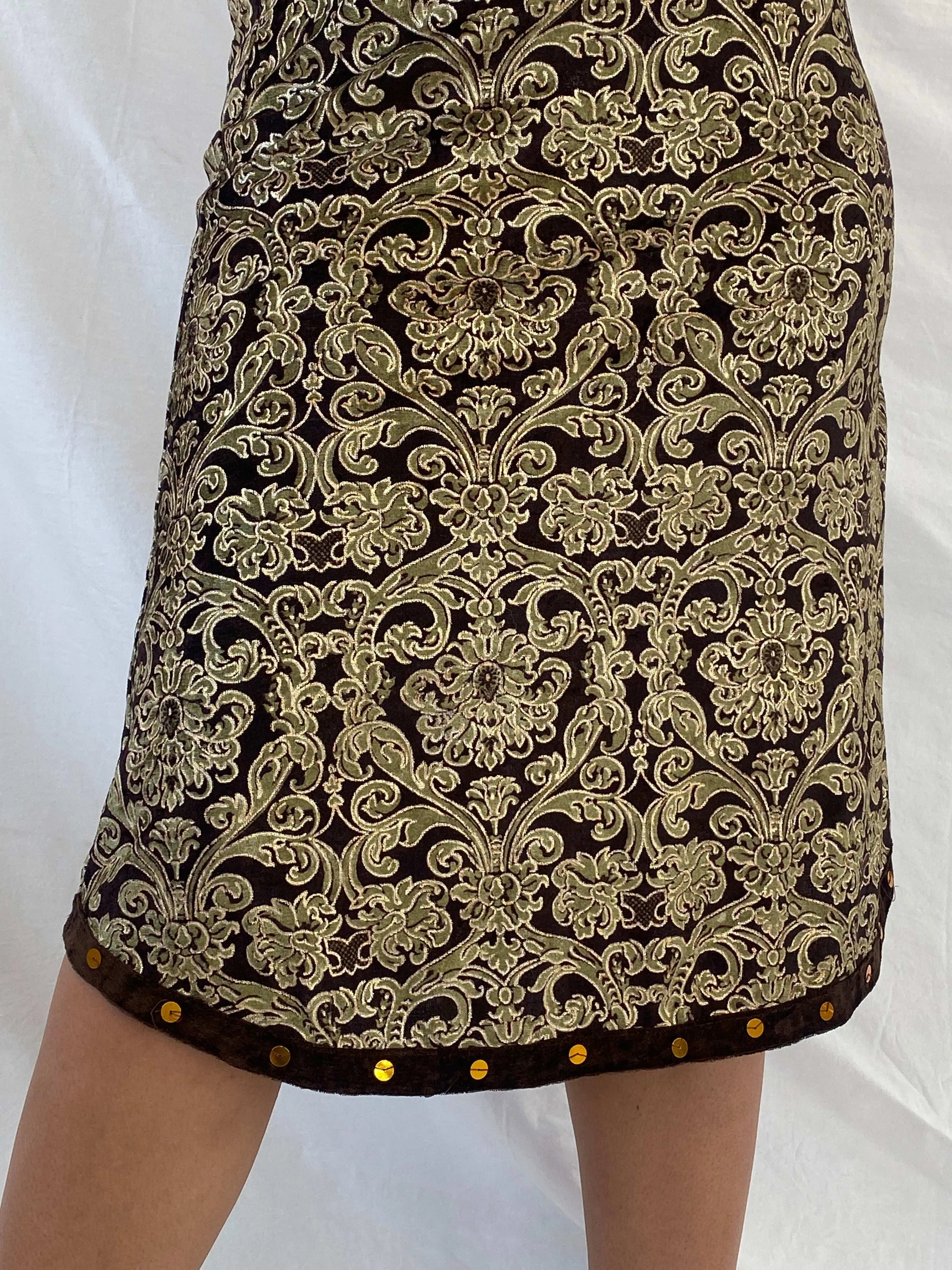 Vintage Nominal Brown & Gold Velvet Halter Midi Dress - M - Balagan Vintage Midi Dress Deals, Dina, midi dress, velvet dress