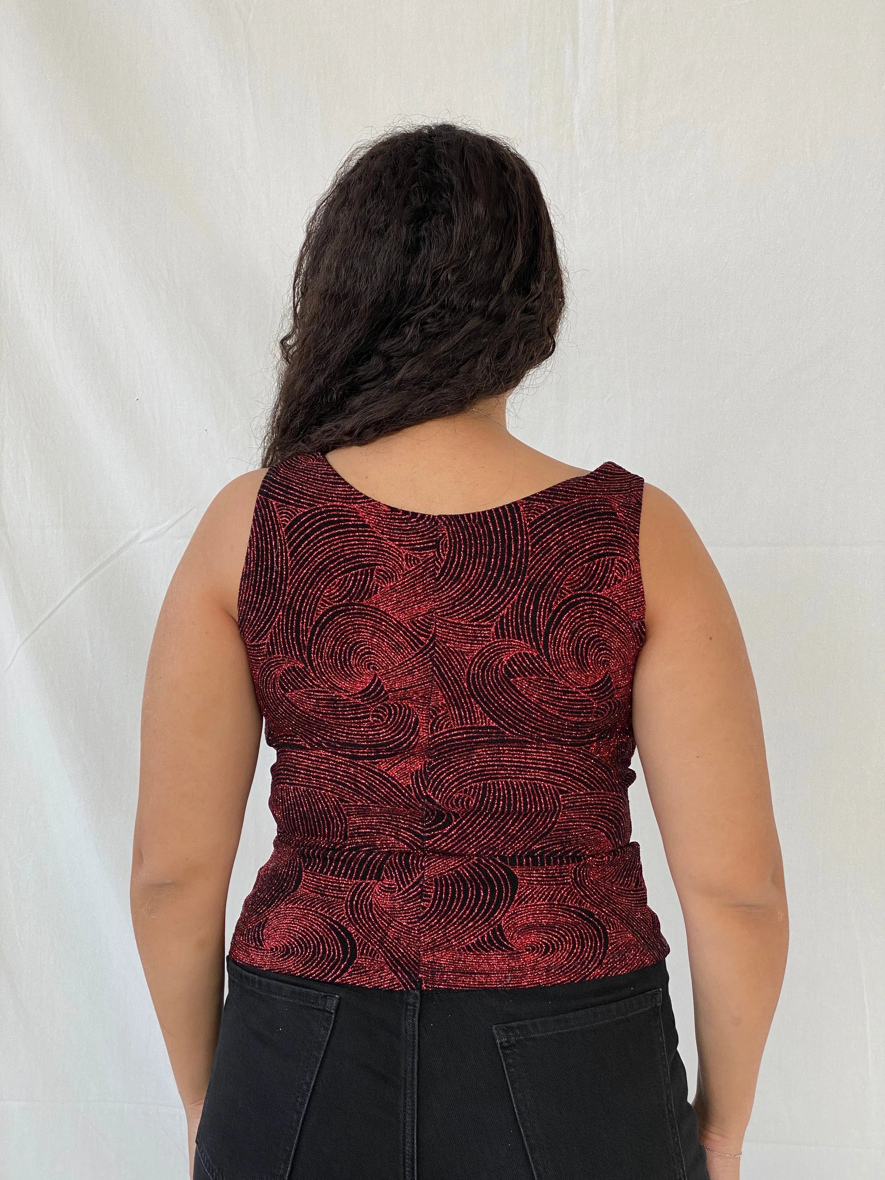 Vintage ONYX Nite Shimmery Red Groovy Sleeveless Party Top - M - Balagan Vintage Sleeveless Top 00s, 90s, Dina, groovy, mesh
