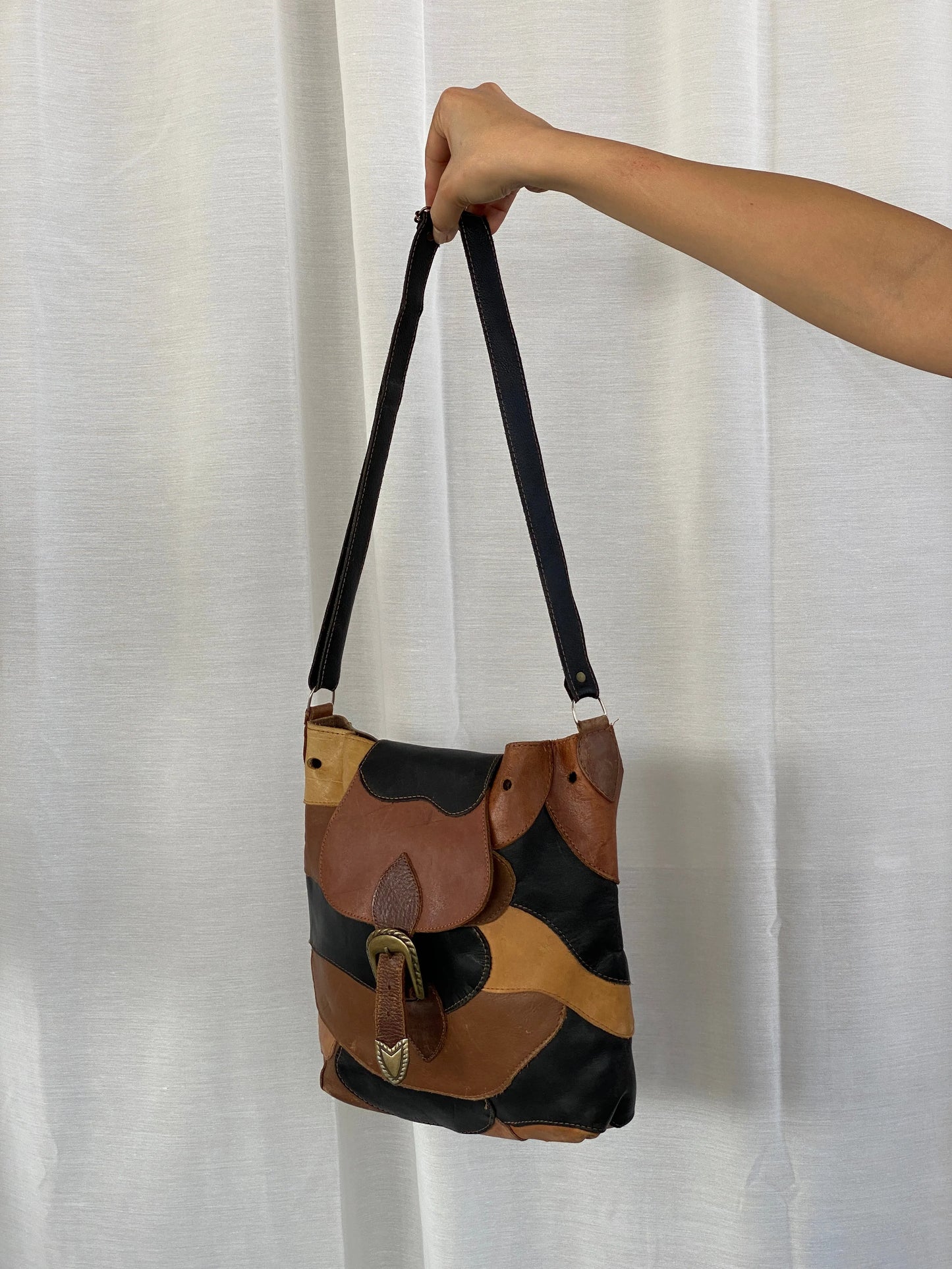 Vintage Patchwork Leather Western Saddle Crossbody Bag - Balagan Vintage Cross Body Bag 00s, 90s, bag, brown leather, cowboy, shoulder bag, Y2K