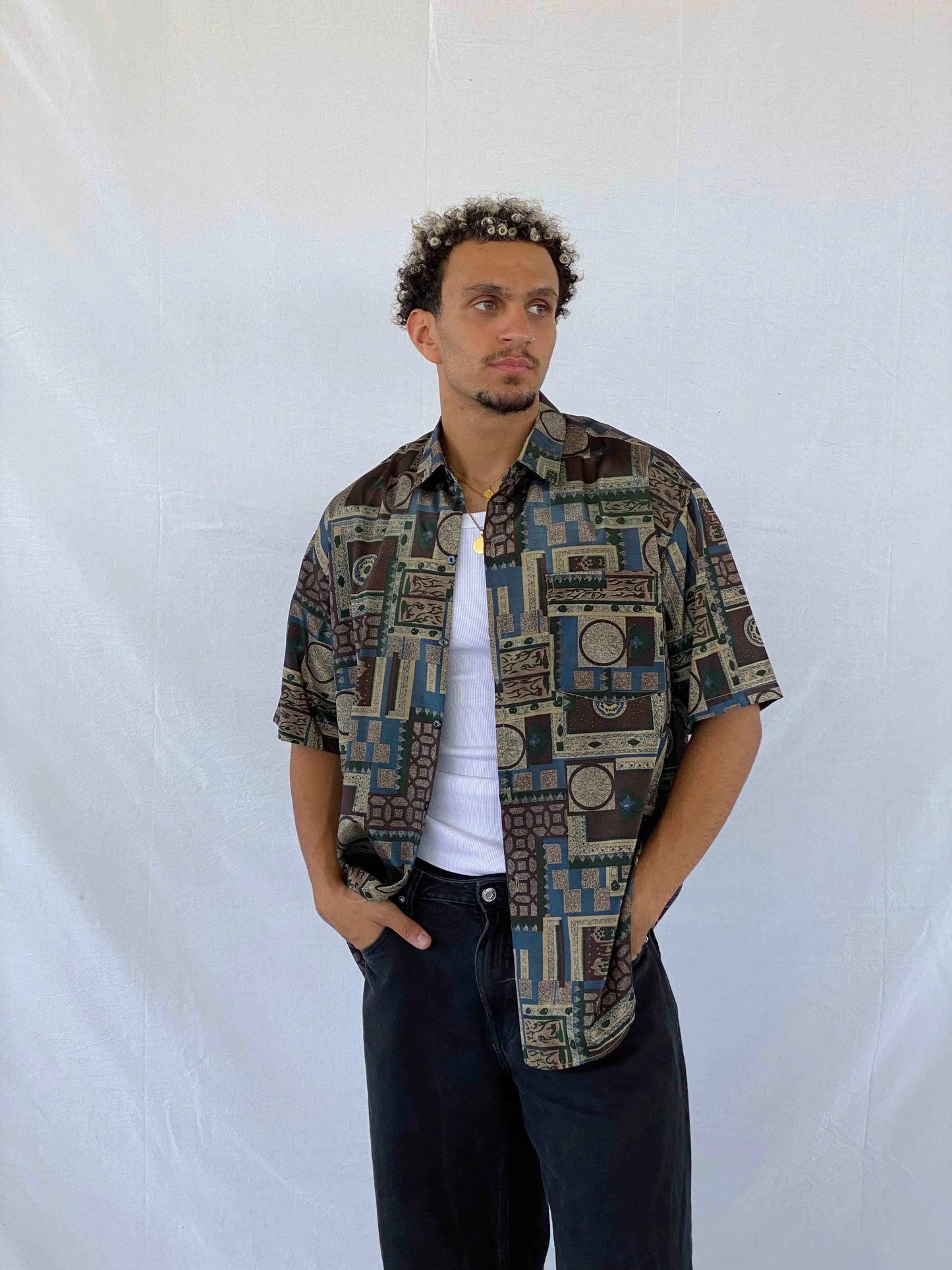 Vintage Printed Shirt - Balagan Vintage Half Sleeve Shirt 00s, 90s, Abdullah, half sleeve shirt, men