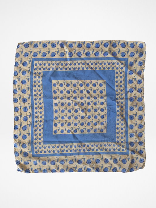 Vintage Prochownick Square Silk Blue & Beige Scarf - Balagan Vintage Scarf 00s, multicolored, NEW IN, scarf, summer