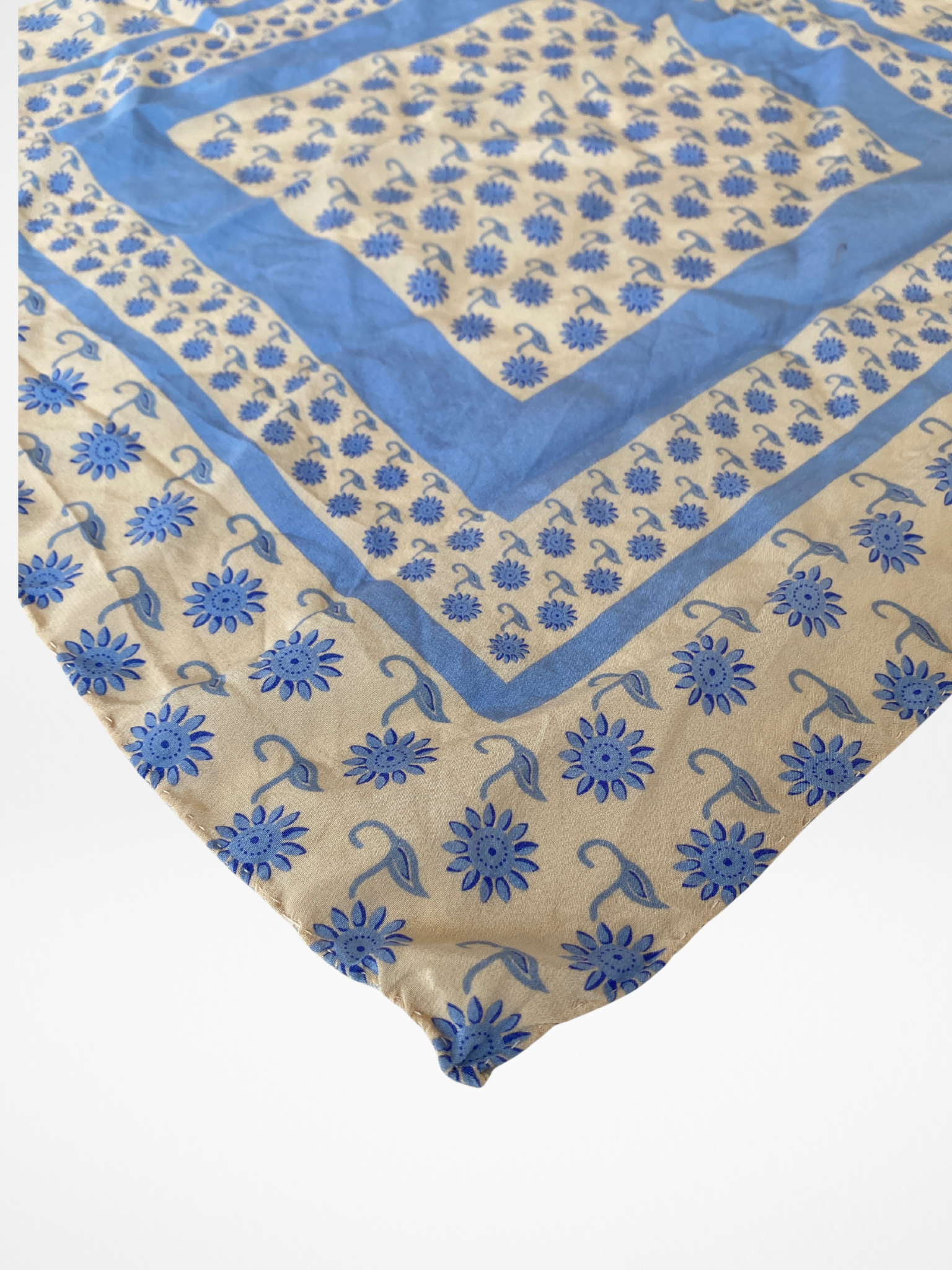 Vintage Prochownick Square Silk Blue & Beige Scarf - Balagan Vintage Scarf 00s, multicolored, NEW IN, scarf, summer
