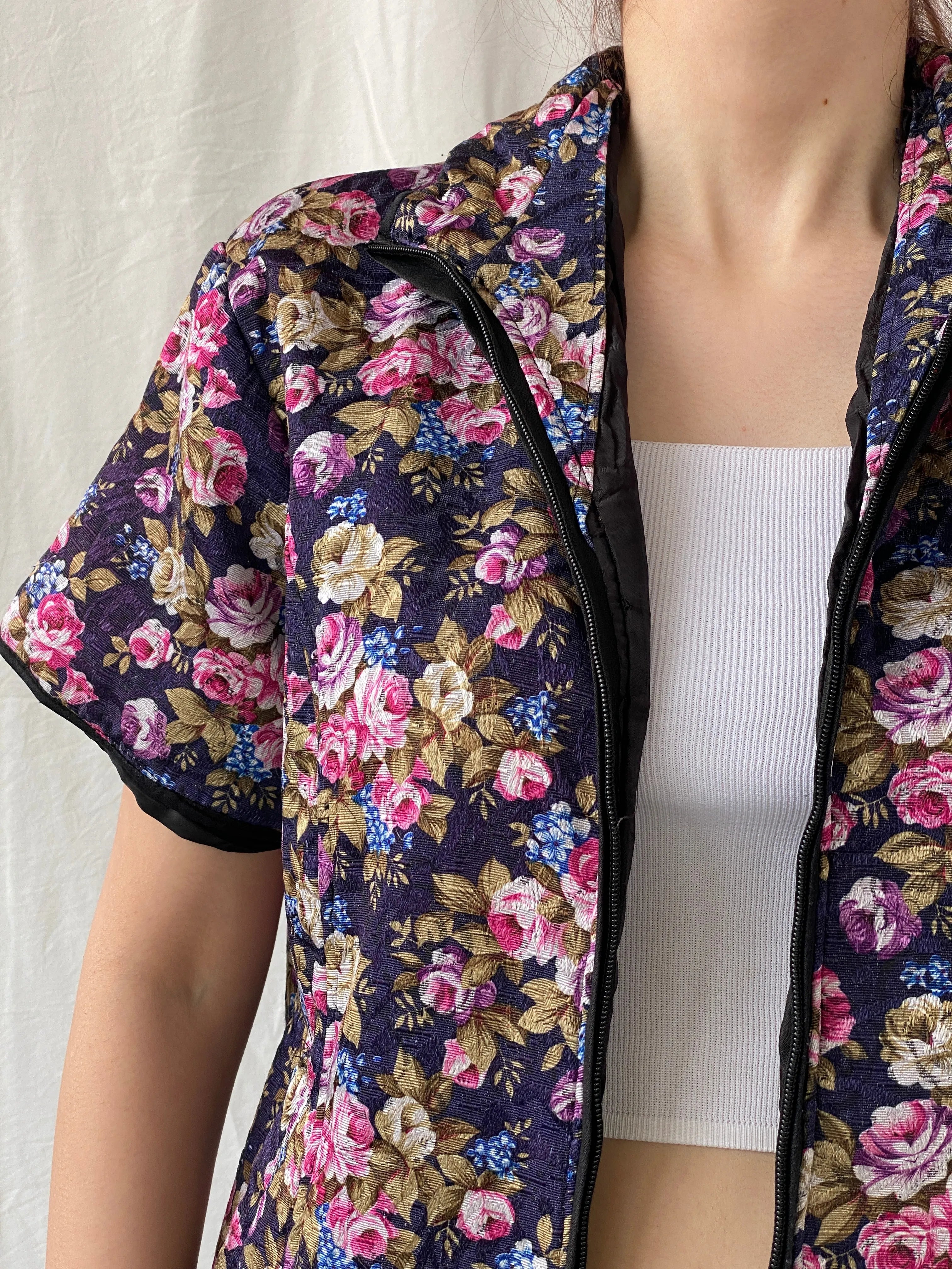 Vintage Quilted Piaona Disha Bolero Kimono Ethnic Floral Multicolor Jacket - L - Balagan Vintage Jacket 90s, Ayah, Coats&Jackets, jacket, vintage