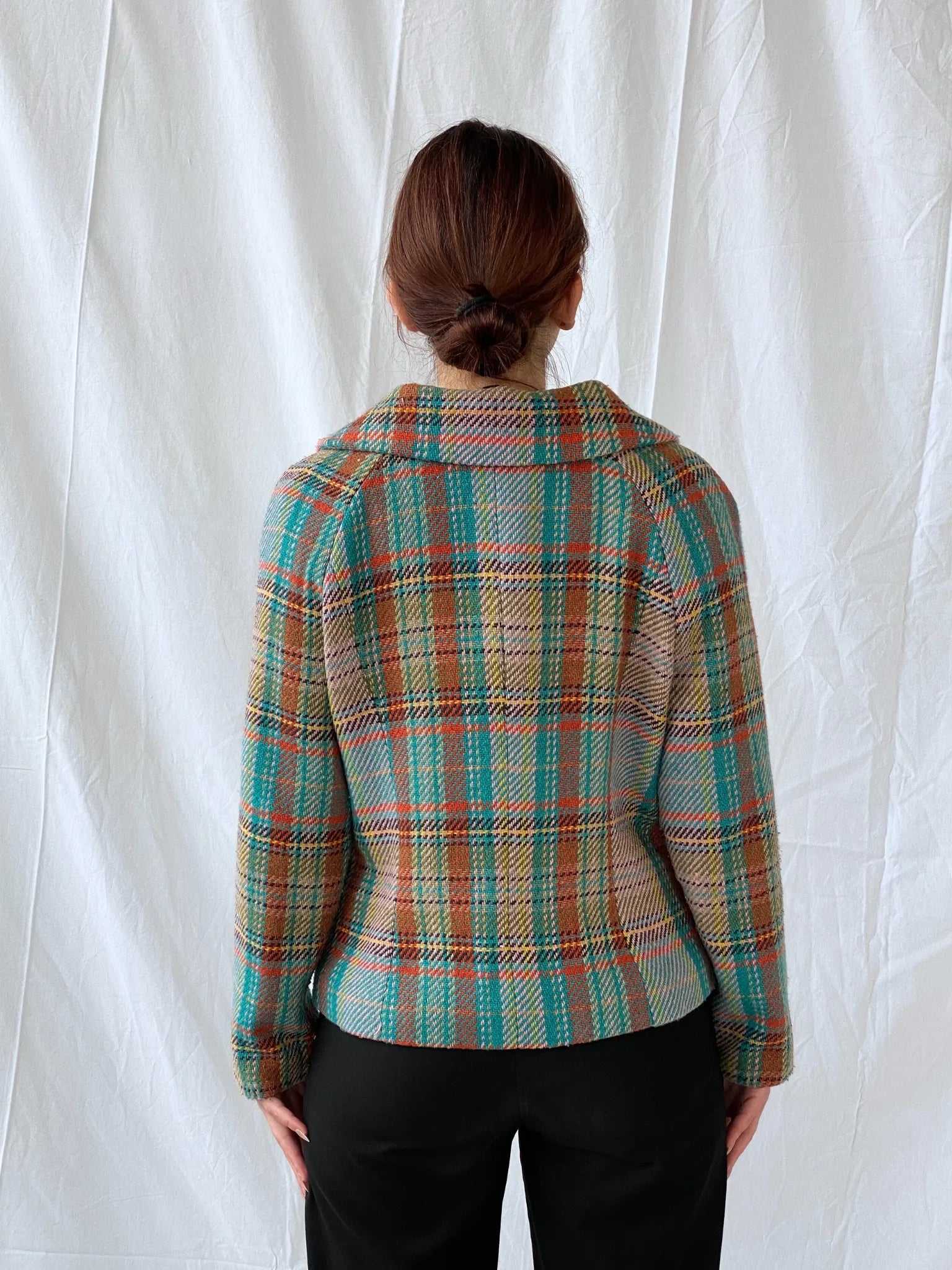 Vintage Rainbow Plaid Whimsy Exaggerated Collar Women’s Blazer - L - Balagan Vintage Jacket 00s, 90s, Ayah, floral embroidery, full sleeve blazer, jacket