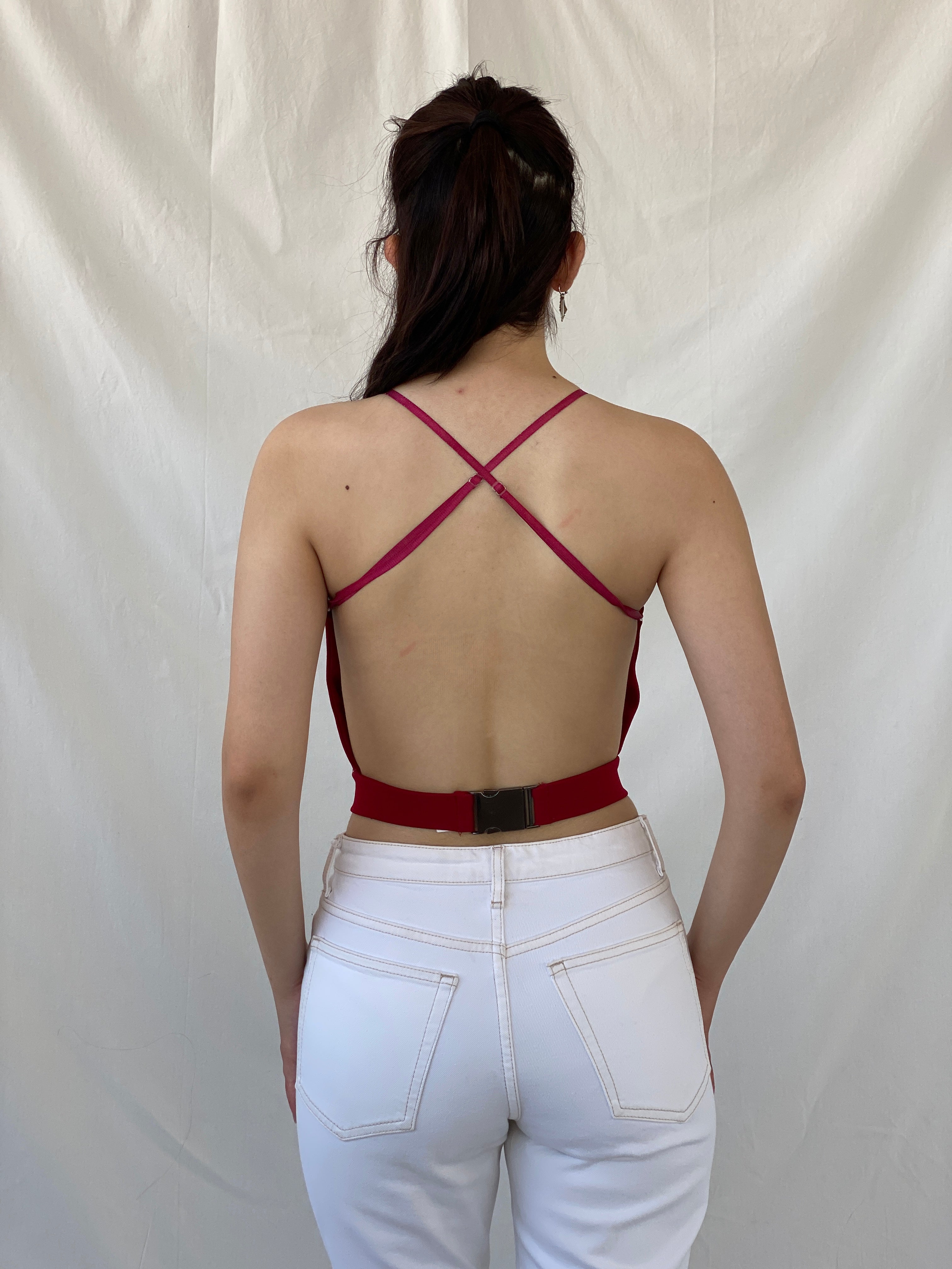 Vintage Red Italian Halter Backless Crop Top with Padded Bust - S - Balagan Vintage Halter Top 00s, Ayah, halter top, NEW IN, women top