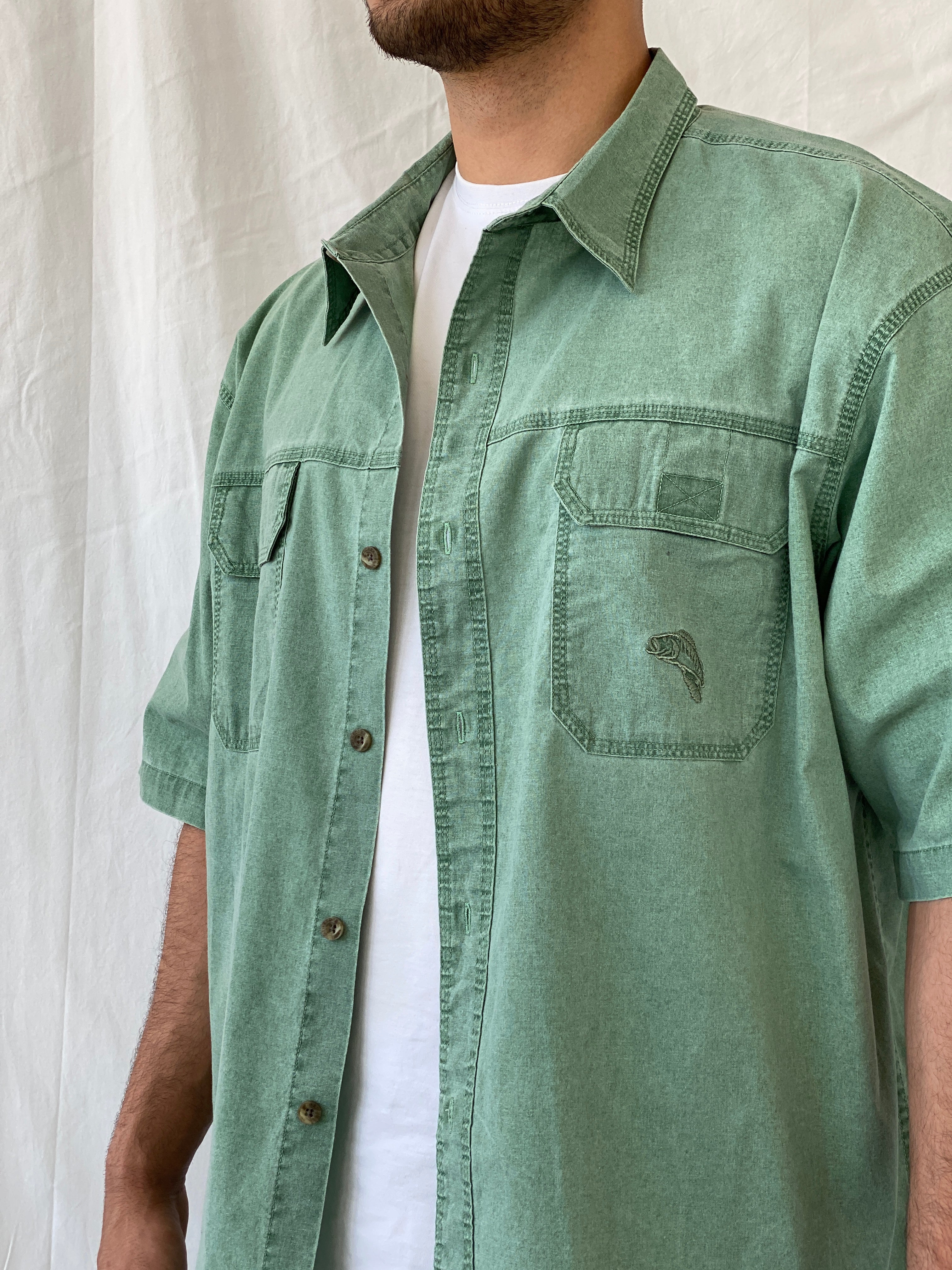 Vintage REDHEAD Men’s Green Short Sleeve Cotton Shirt - 2XL - Balagan Vintage Half Sleeve Shirt 90s, half sleeve shirt, mens shirt, printed shirt, Ramez, silk