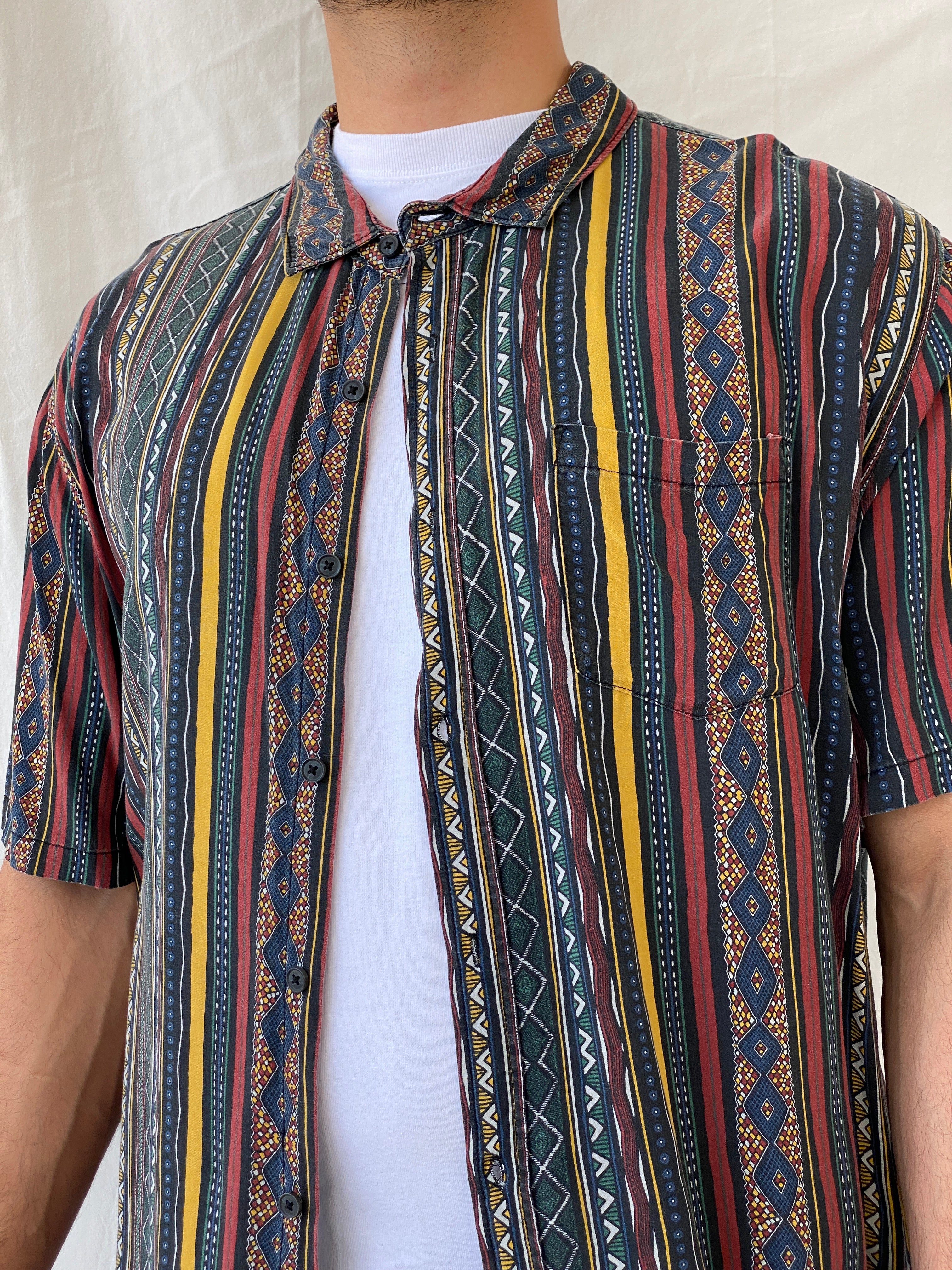 Vintage Remastered by Cotton On Men’s Striped Tribal Print Shirt - 2XL - Balagan Vintage Half Sleeve Shirt 90s, half sleeve shirt, mens shirt, multicolored, NEW IN, printed shirt, Ramez