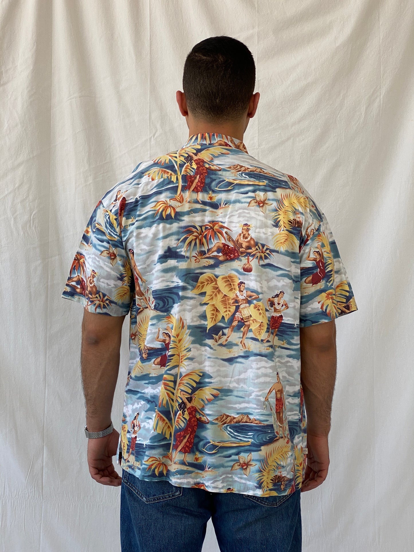 Vintage Robert Stock Hula Dancers Printed Short Sleeve Hawaiian Button Up Men’s Shirt - L - Balagan Vintage Half Sleeve Shirt 90s, half sleeve shirt, Hawaiian shirt, mens shirt, NEW IN, printed shirt, Ramez, silk