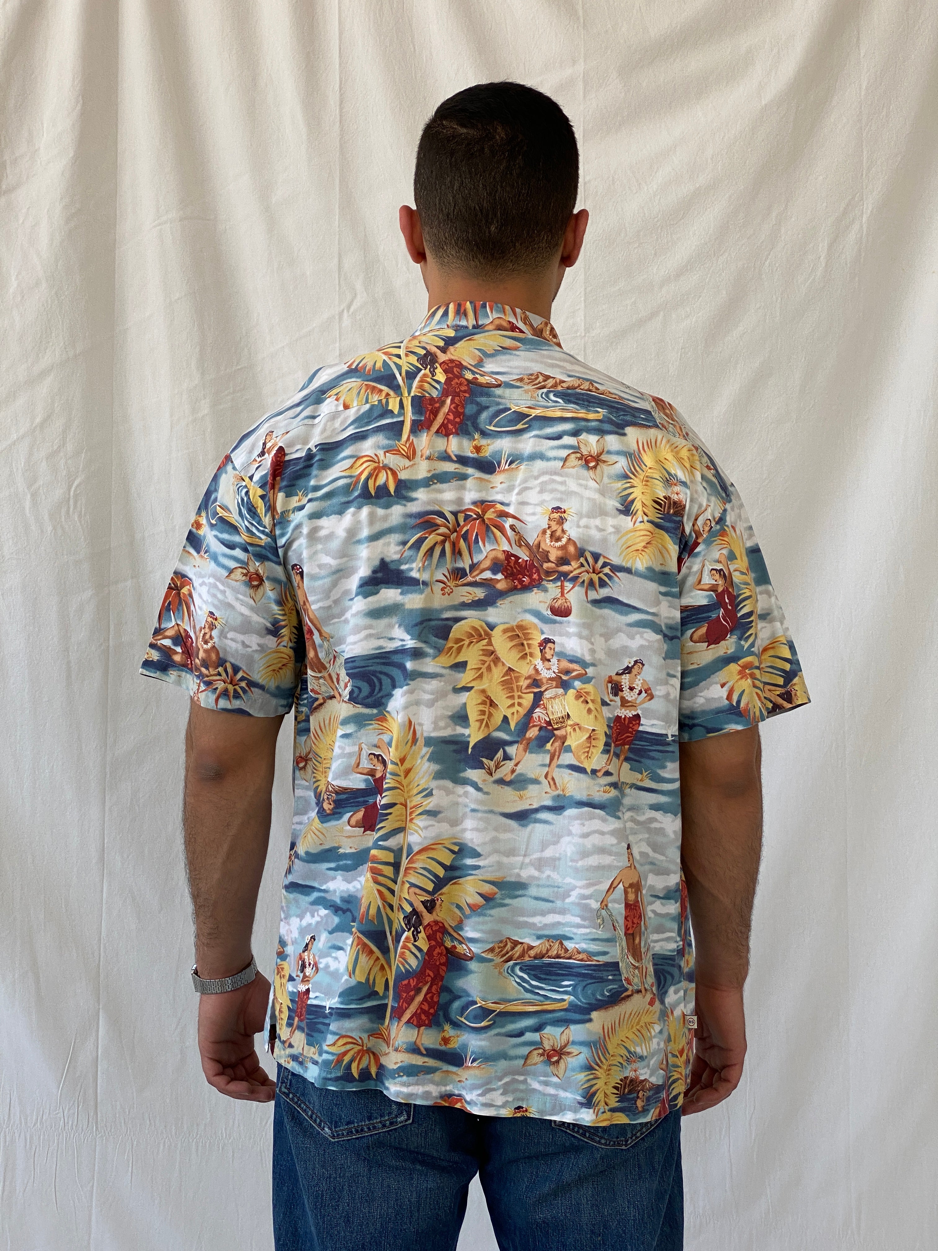 Vintage Robert Stock Hula Dancers Printed Short Sleeve Hawaiian Button Up Men’s Shirt - L - Balagan Vintage Half Sleeve Shirt 90s, half sleeve shirt, Hawaiian shirt, mens shirt, NEW IN, printed shirt, Ramez, silk