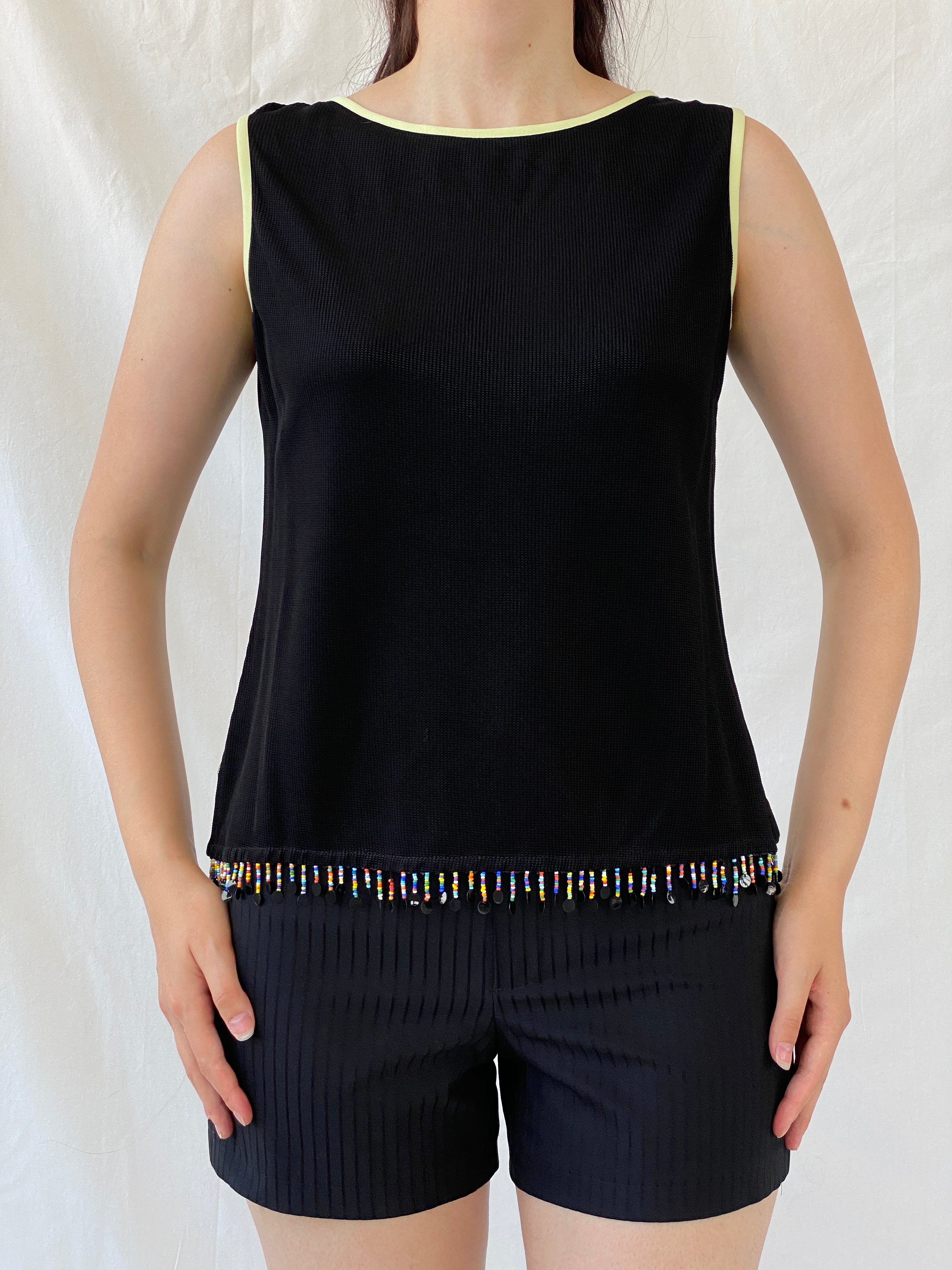Vintage Ronni Nicole by Ovida Black Beaded Hem Tank Top - L - Balagan Vintage Sleeveless Top 90s, Ayah, beaded, NEW IN, sleeveless top, summer, women top