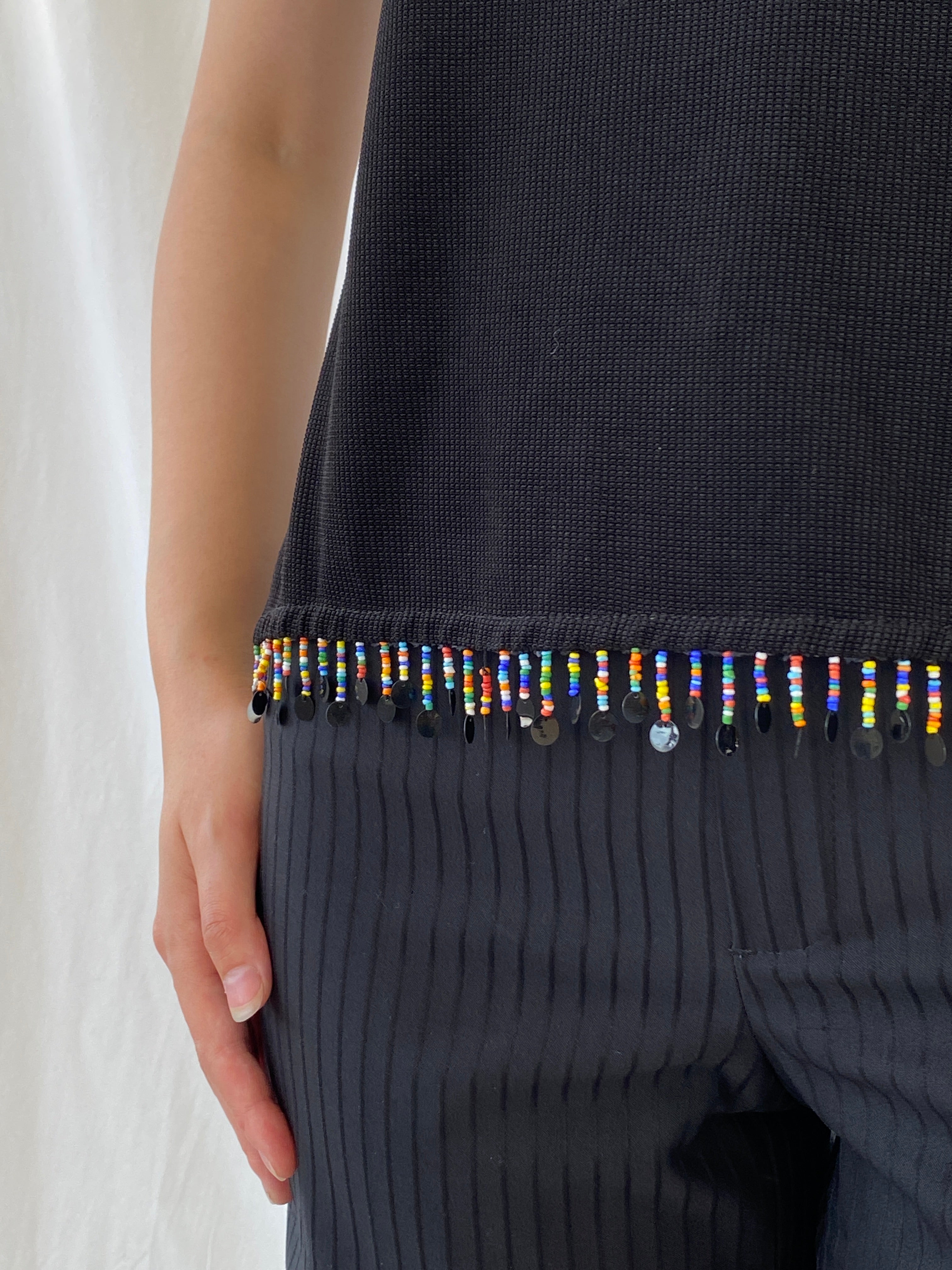 Vintage Ronni Nicole by Ovida Black Beaded Hem Tank Top - L - Balagan Vintage Sleeveless Top 90s, Ayah, beaded, NEW IN, sleeveless top, summer, women top