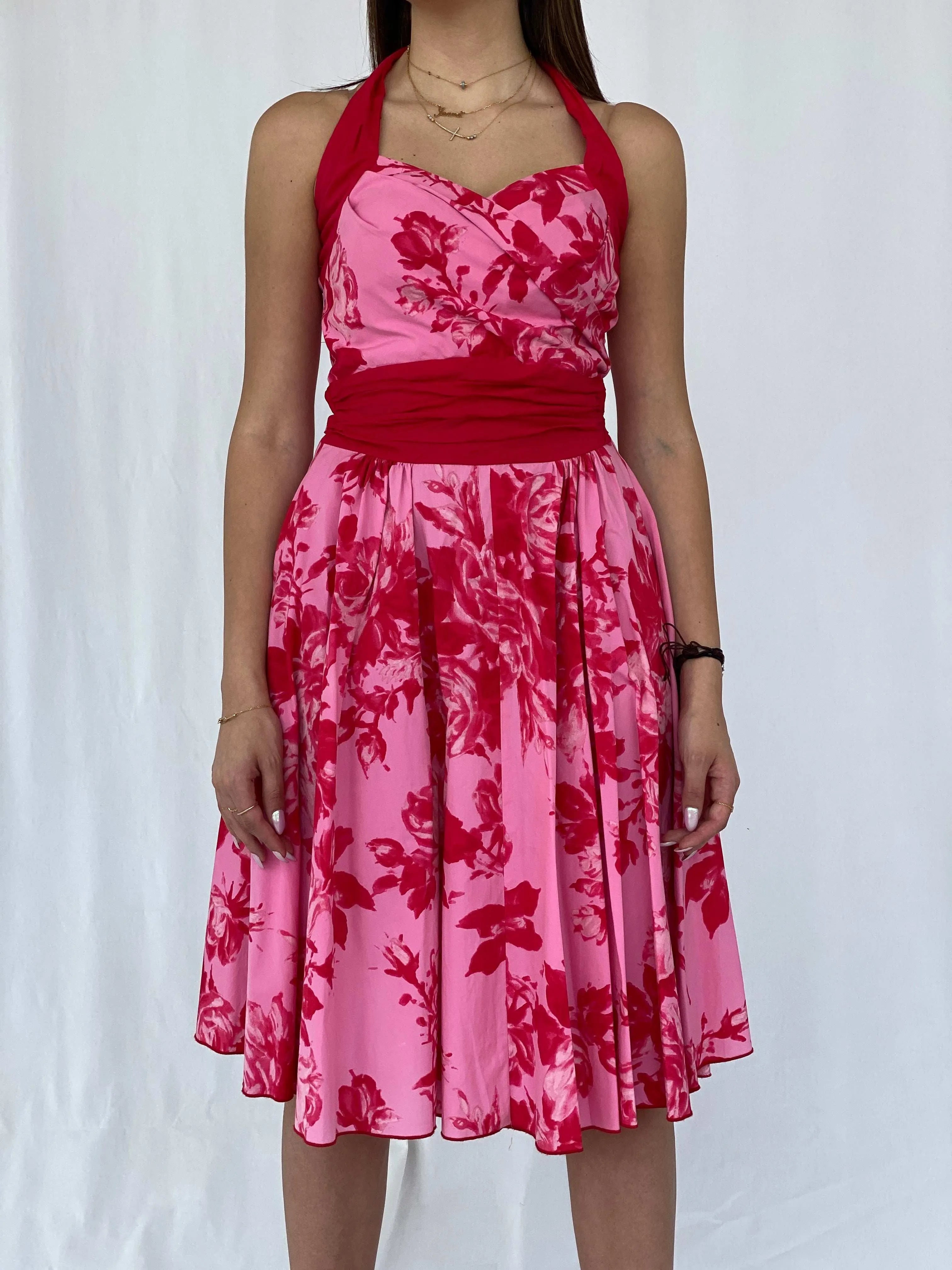 Vintage Rubber Ducky Floral Halter Midi Dress - Size M - Balagan Vintage Midi Dress 90s, dress, floral dress, Juana, midi dress