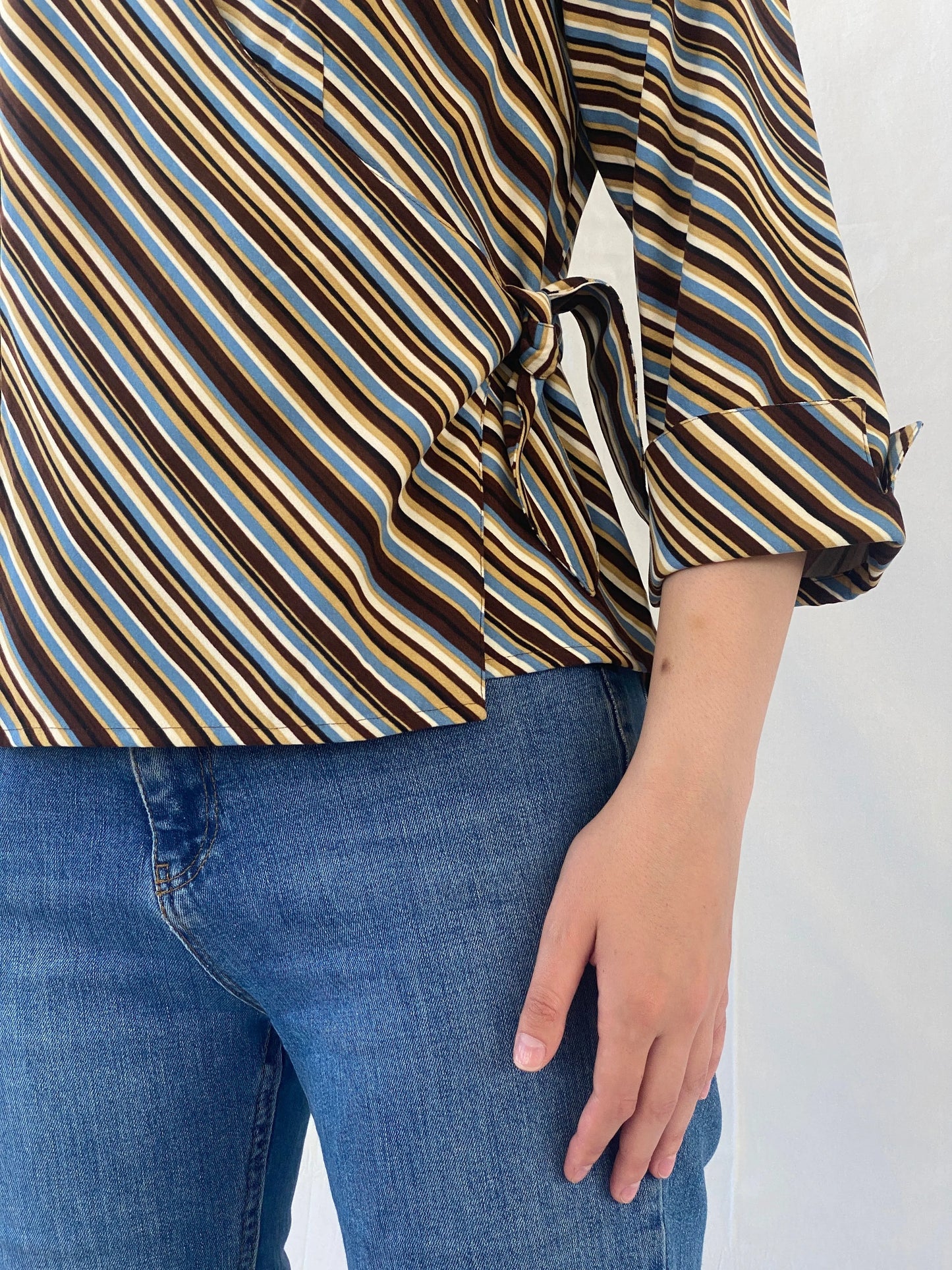 Vintage Selene Sport Striped Multi Colored Shirt Wrap Around Top - M - Balagan Vintage Full Sleeve Top Ayah, full sleeve shirt, Office core, shirt, striped, striped shirt, women shirt