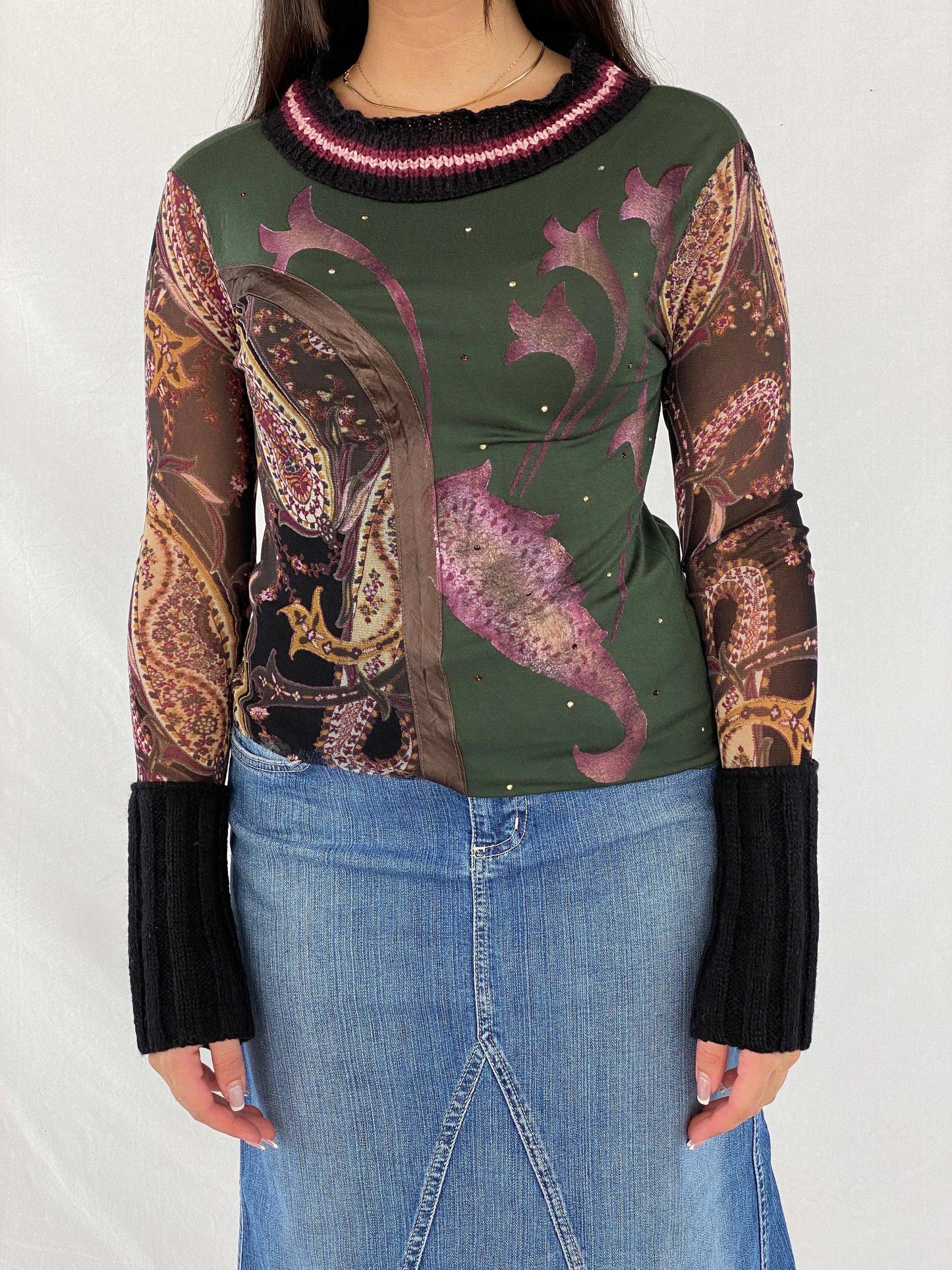 Vintage Semi Mesh Printed Top - Balagan Vintage Full Sleeve Top 00s, 90s, full sleeve top, Rama