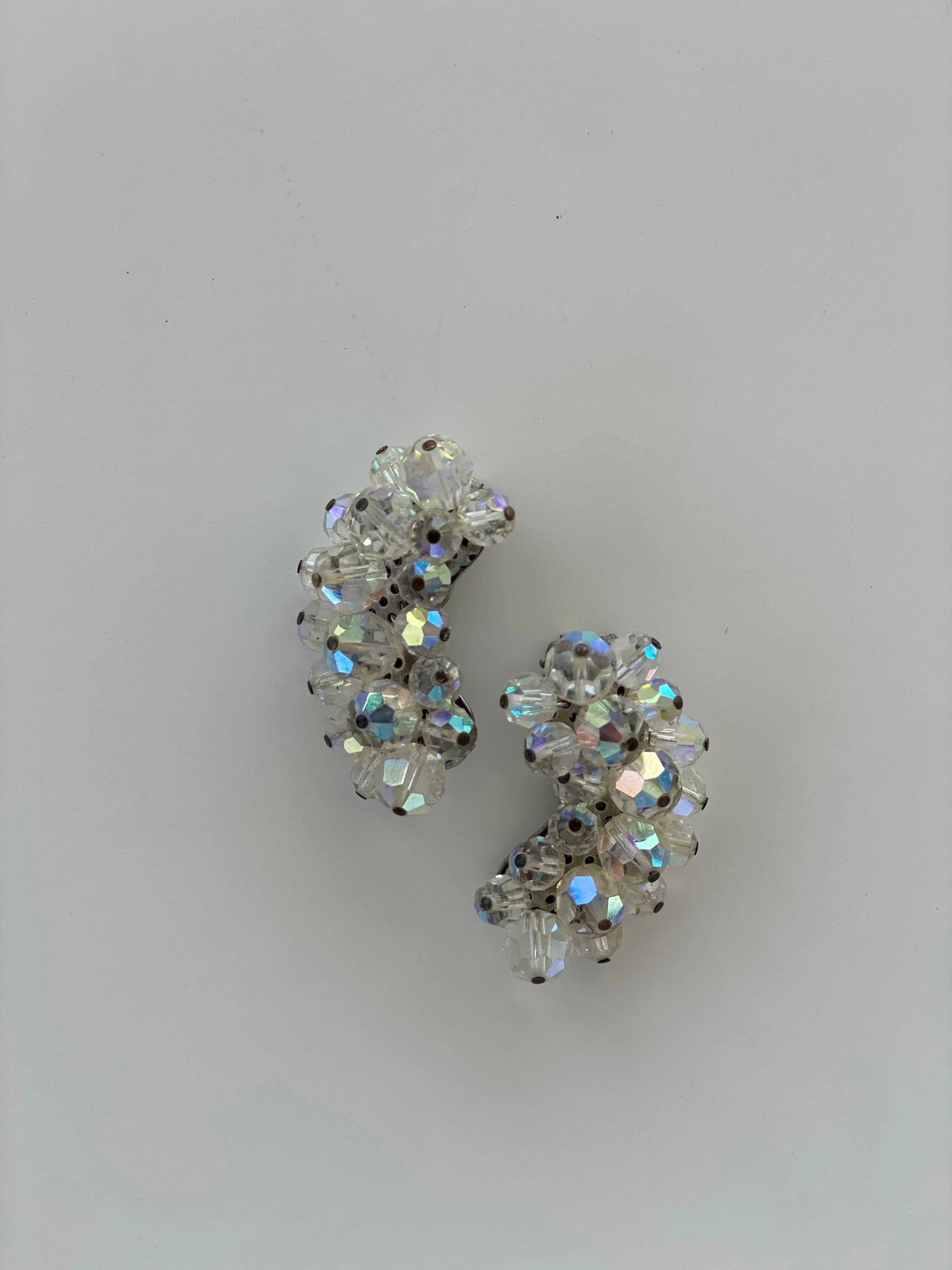 Vintage Silver Tone Crystal Crescent Clip On Earrings - Balagan Vintage Earrings 00s, 90s, Earrings