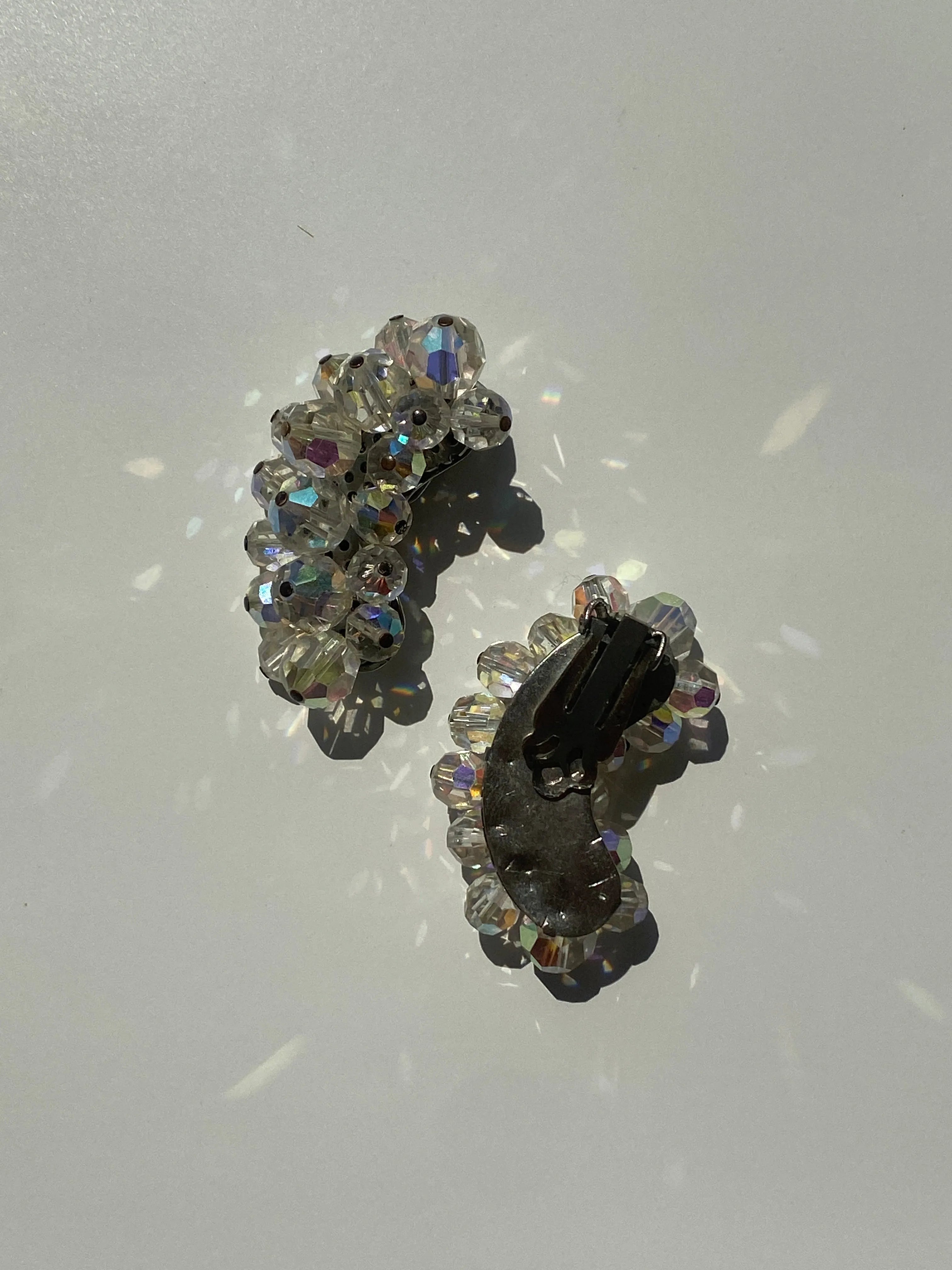 Vintage Silver Tone Crystal Crescent Clip On Earrings - Balagan Vintage Earrings 00s, 90s, Earrings