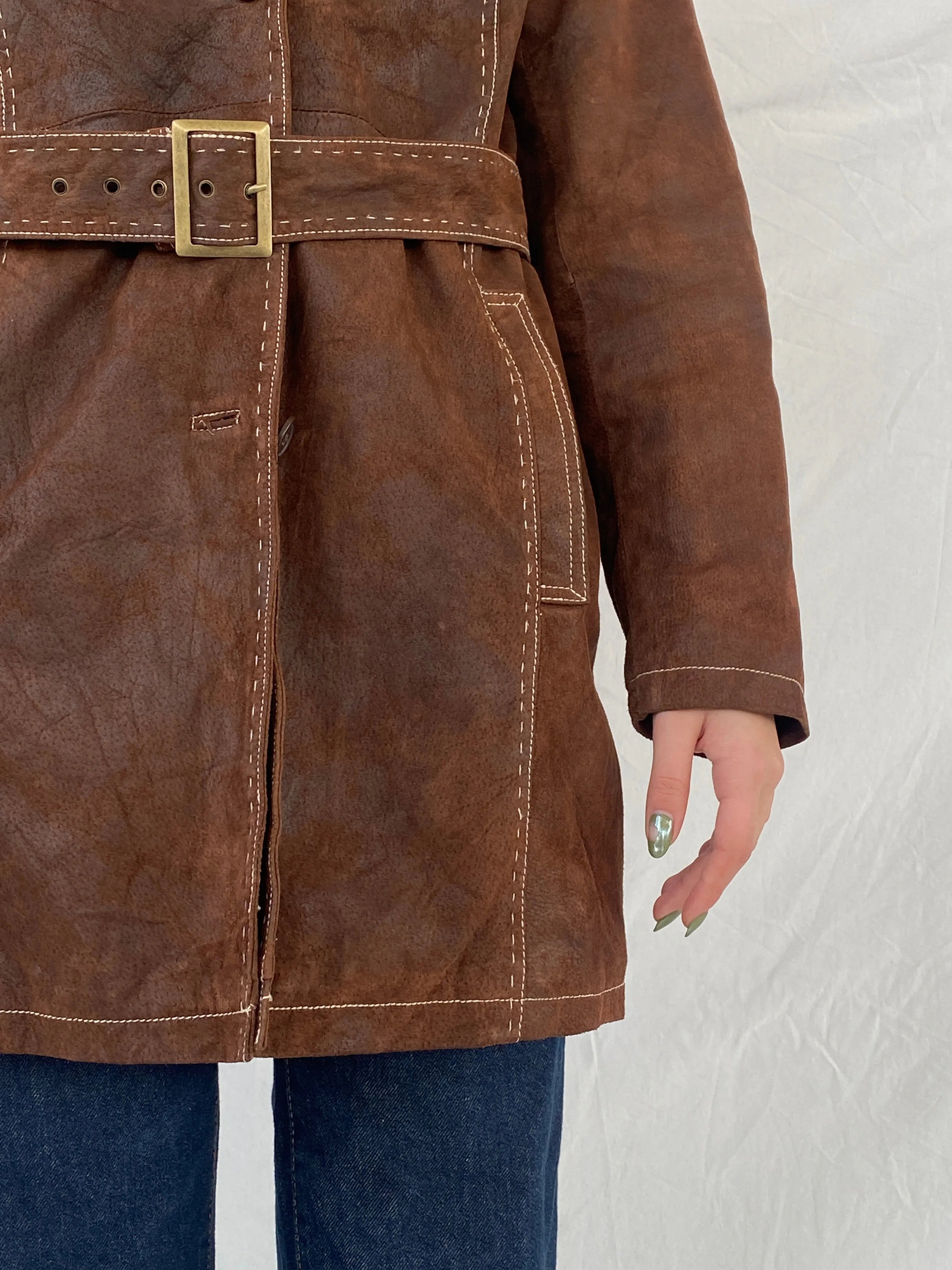 Vintage Soho New York Brown Genuine Suede Women’s Coat - L - Balagan Vintage Leather Coat 90s, brown leather, Coats&Jackets, genuine leather, leather coat, Syntia, winter, Women's Coats, Women's Leather Jackets