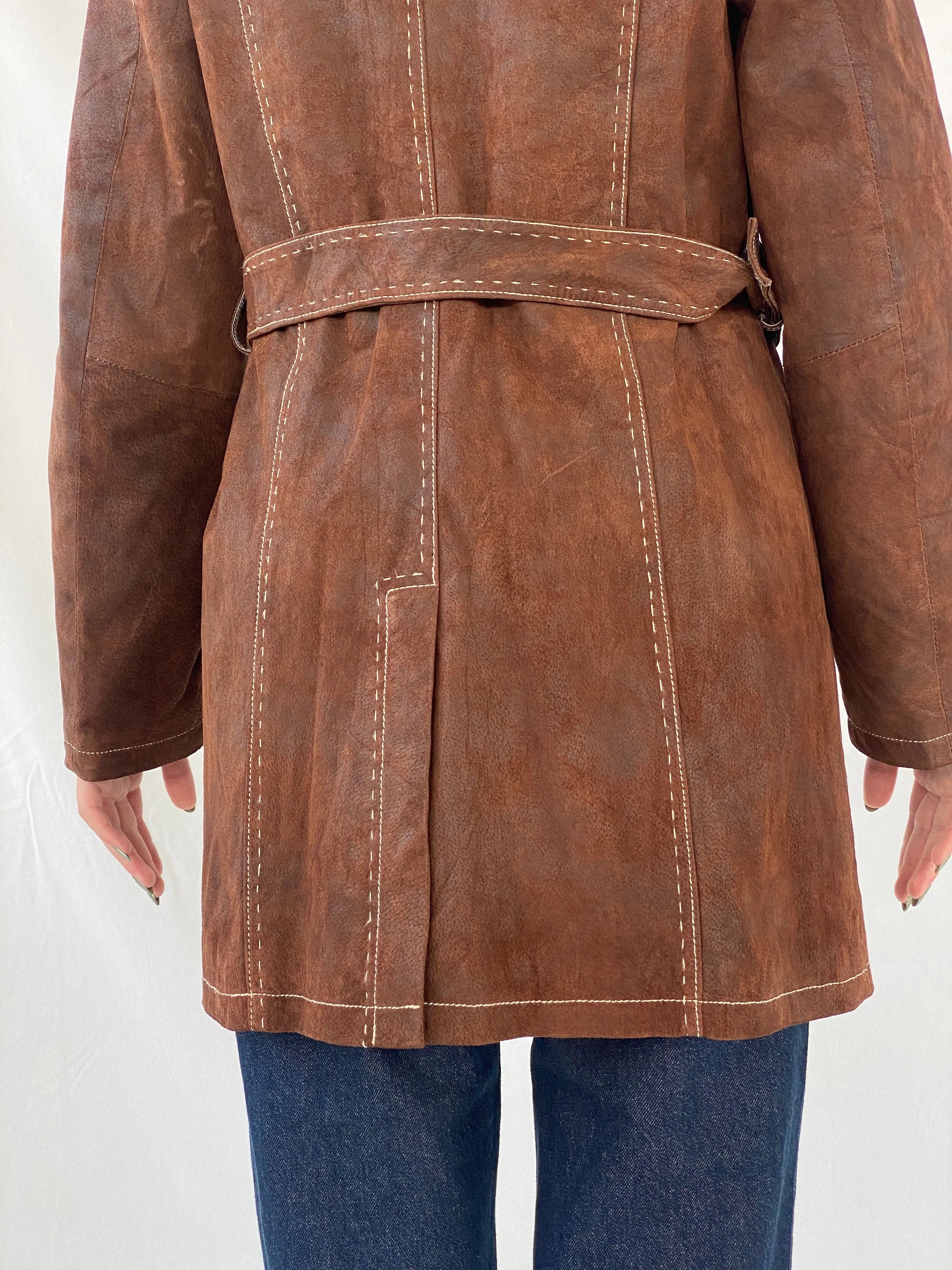 Vintage Soho New York Brown Genuine Suede Women’s Coat - L - Balagan Vintage Leather Coat 90s, brown leather, Coats&Jackets, genuine leather, leather coat, Syntia, winter, Women's Coats, Women's Leather Jackets