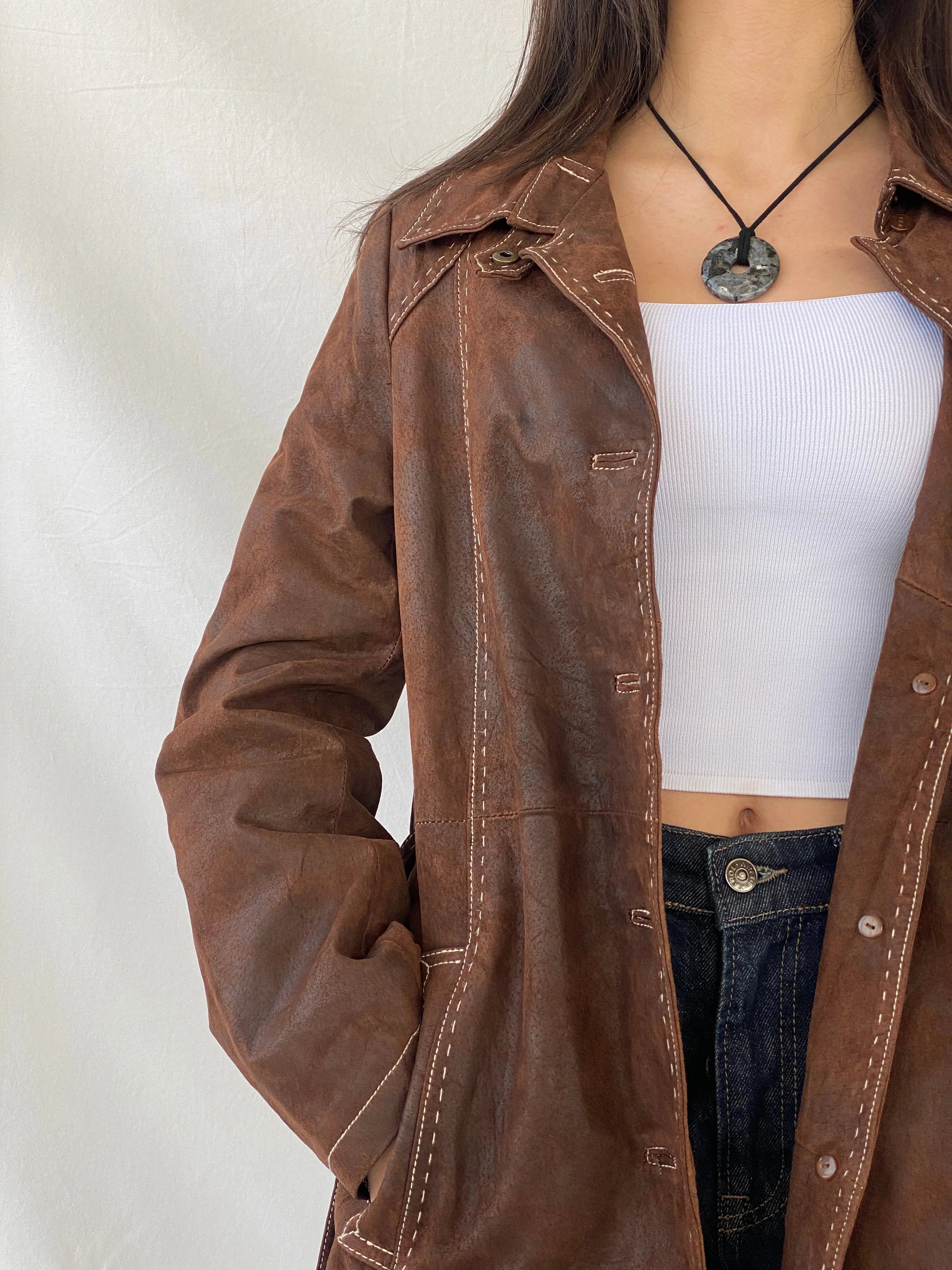 Vintage Soho New York Brown Genuine Suede Women’s Coat - L - Balagan Vintage Leather Coat 90s, brown leather, Coats&Jackets, genuine leather, leather coat, Syntia, winter, Women's Coats, Women's Leather Jackets