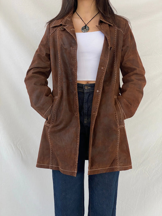 Vintage Soho New York Brown Genuine Suede Women’s Coat - L - Balagan Vintage Leather Coat 90s, brown leather, Coats&Jackets, genuine leather, leather coat, Syntia, winter, Women's Coats, Women's Leather Jackets