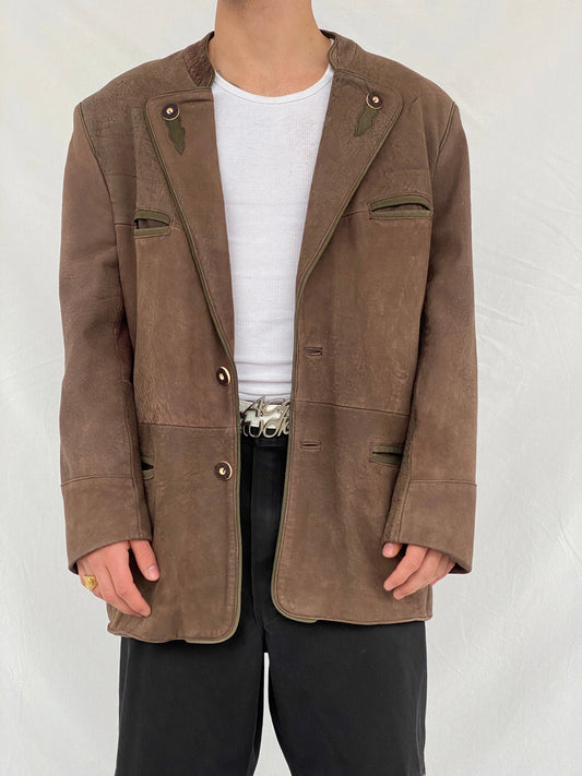 Vintage Solo Die Irocni Men’s Brown Genuine Leather Oversized Shooting Blazer Jacket - L - Balagan Vintage Leather Jacket brown leather, genuine leather, genuine leather jacket, Hamza, men, mens jackets