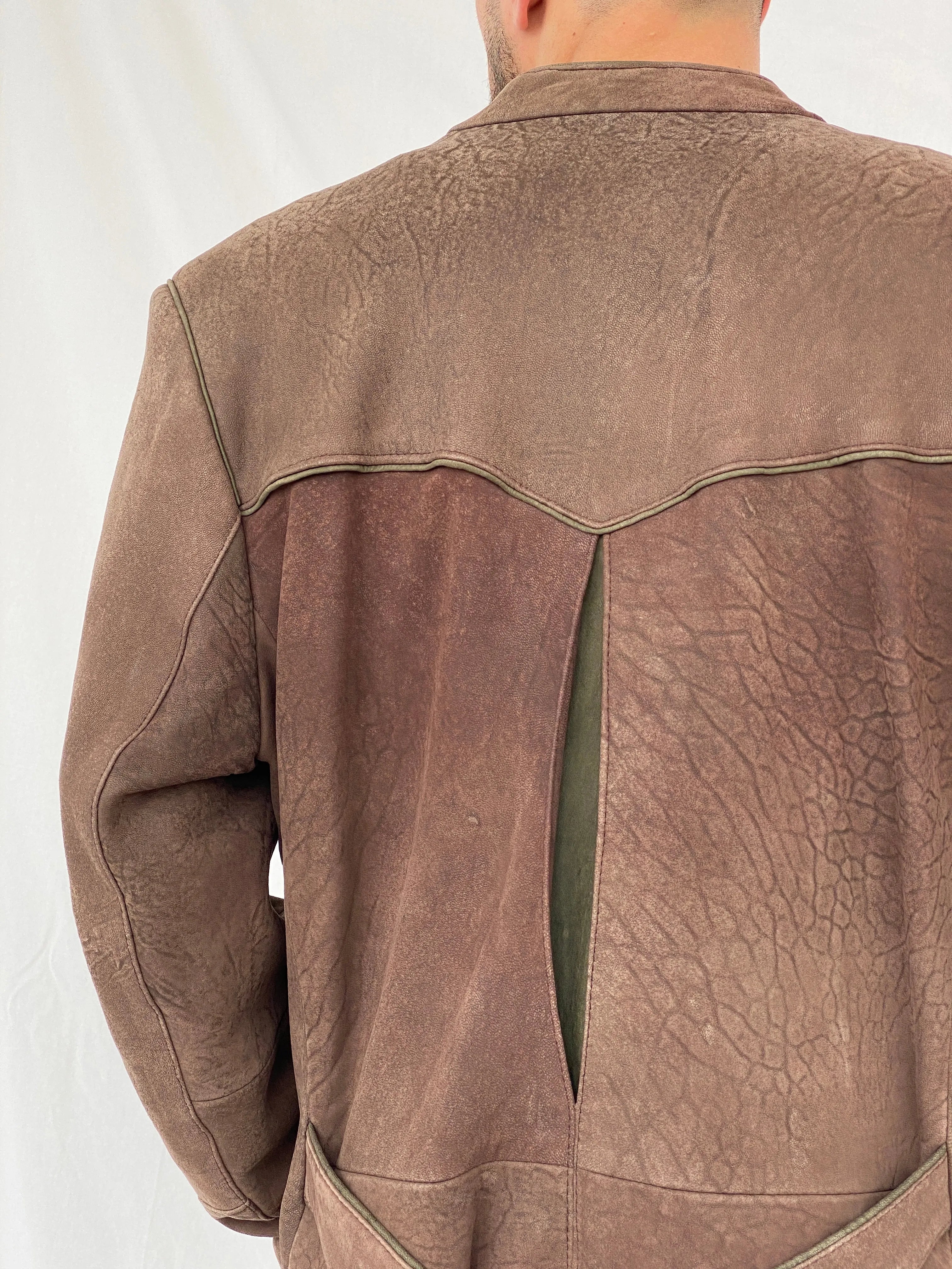 Vintage Solo Die Irocni Men’s Brown Genuine Leather Oversized Shooting Blazer Jacket - L - Balagan Vintage Leather Jacket brown leather, genuine leather, genuine leather jacket, Hamza, men, mens jackets