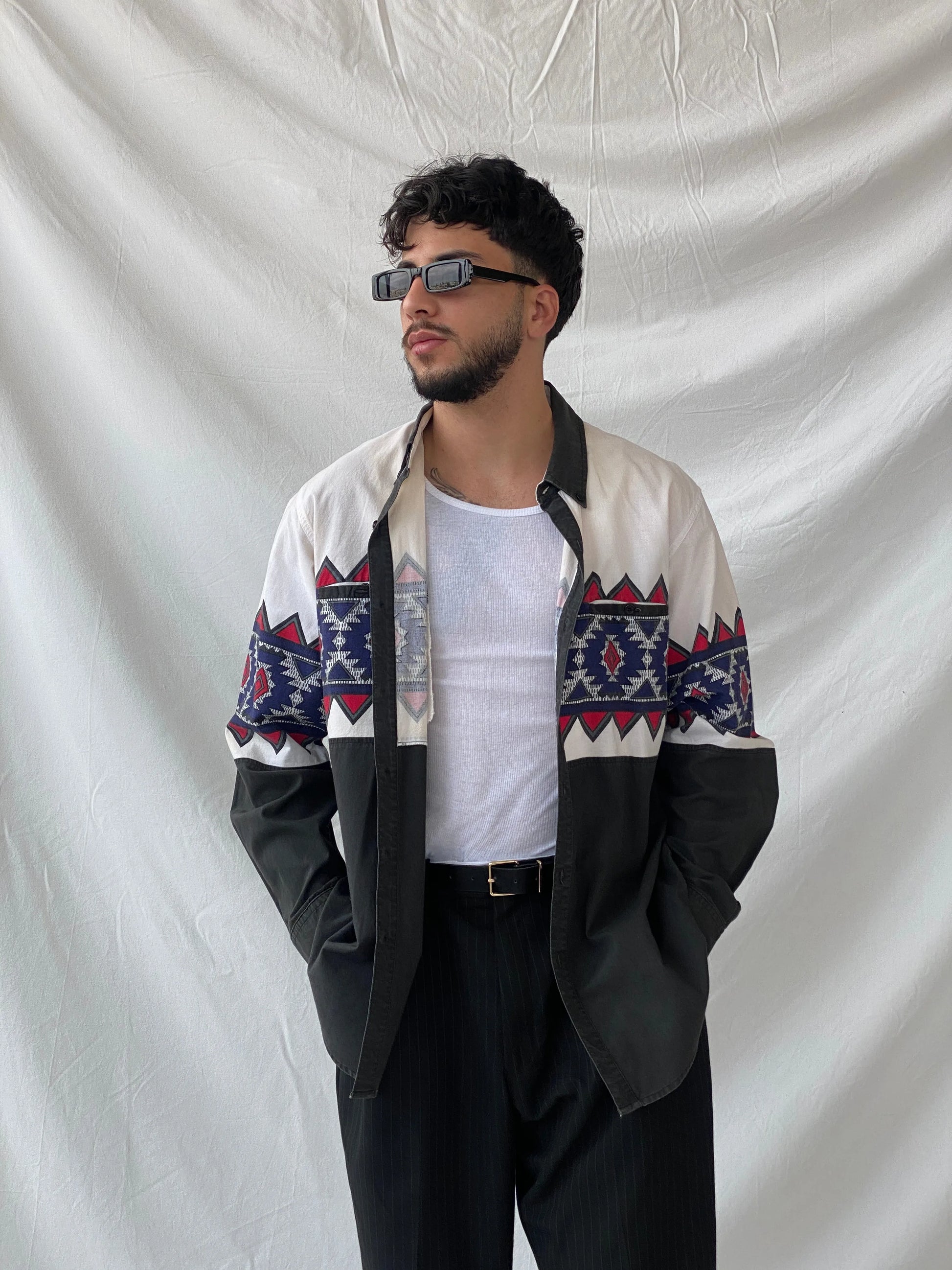 Vintage Spindle River Classics Men’s White Western Style Long Sleeve Cotton Button Up Shirt - L - Balagan Vintage Full Sleeve Shirt cotton shirt, cowboy, full sleeve shirt, Hamza, handmade, mens shirt, shirt