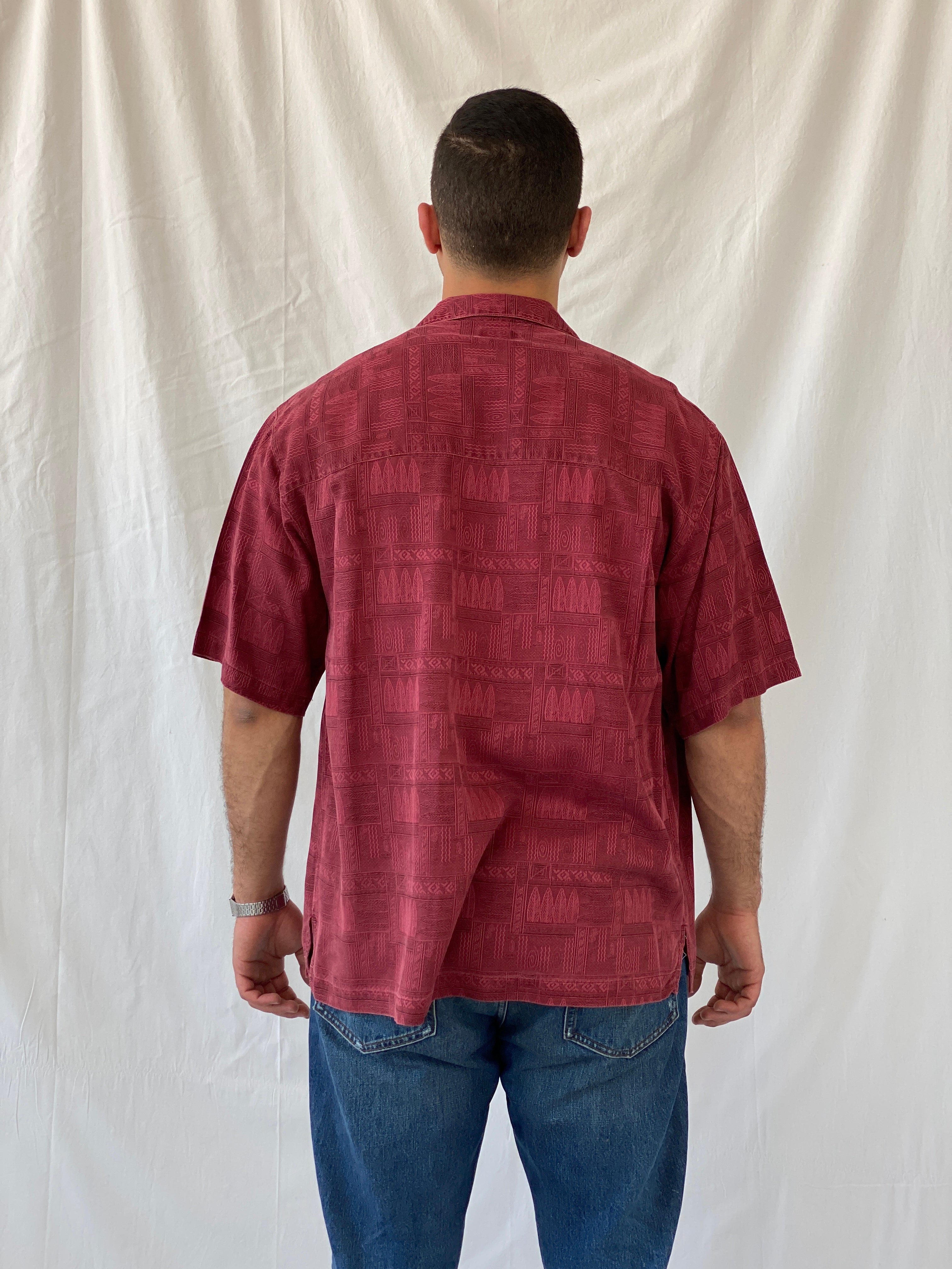 Vintage St. John’s Bay Men’s Short Sleeve Burgundy Hawaiian Silk Shirt - L - Balagan Vintage Half Sleeve Shirt 90s, half sleeve shirt, Hawaiian shirt, mens shirt, printed shirt, Ramez, silk, silk shirt
