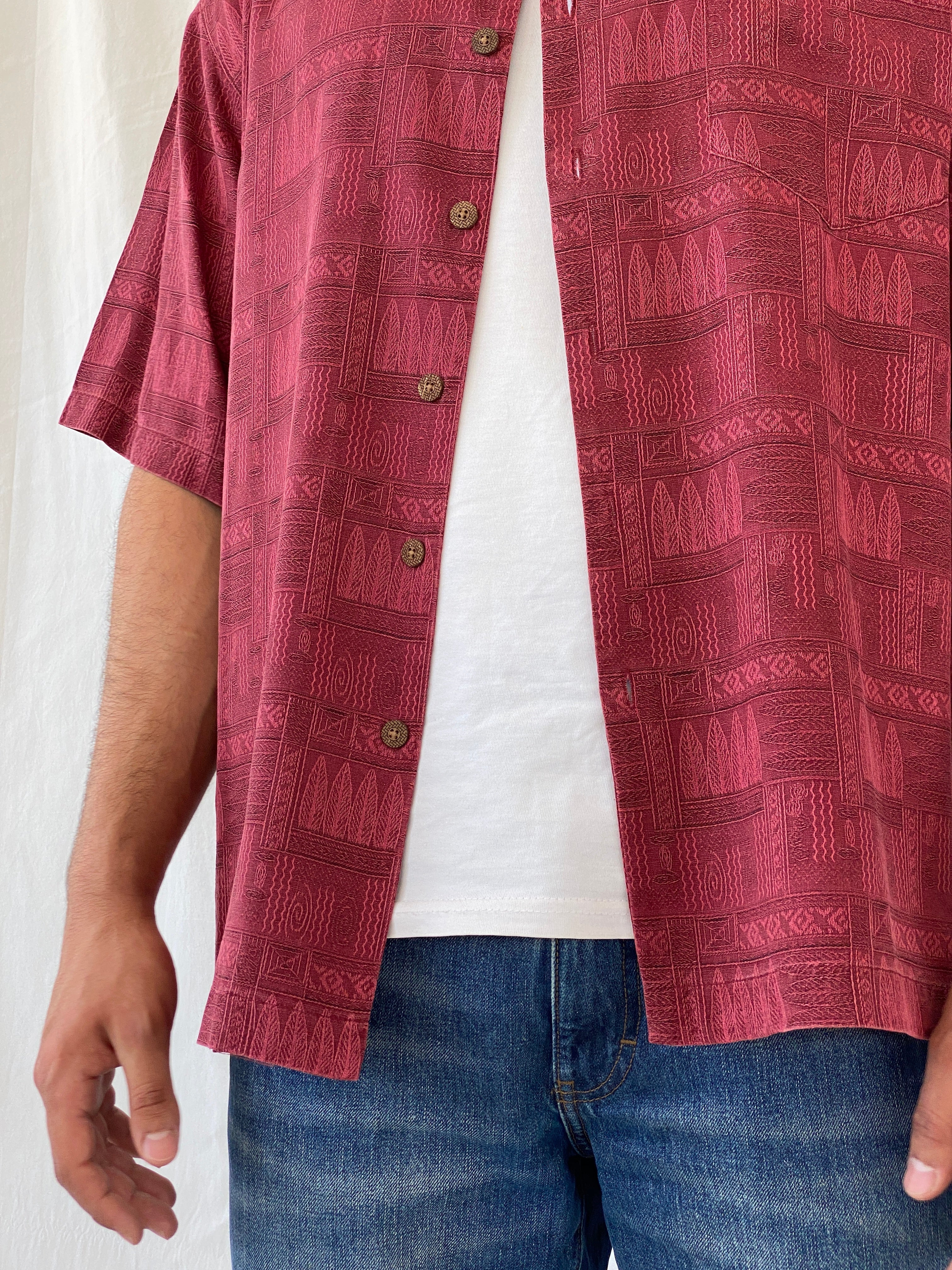 Vintage St. John’s Bay Men’s Short Sleeve Burgundy Hawaiian Silk Shirt - L - Balagan Vintage Half Sleeve Shirt 90s, half sleeve shirt, Hawaiian shirt, mens shirt, printed shirt, Ramez, silk, silk shirt