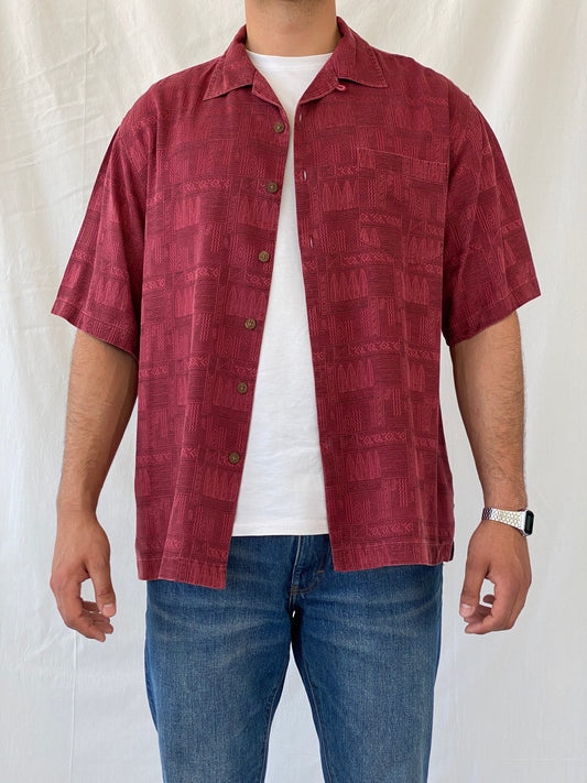 Vintage St. John’s Bay Men’s Short Sleeve Burgundy Hawaiian Silk Shirt - L - Balagan Vintage Half Sleeve Shirt 90s, half sleeve shirt, Hawaiian shirt, mens shirt, printed shirt, Ramez, silk, silk shirt