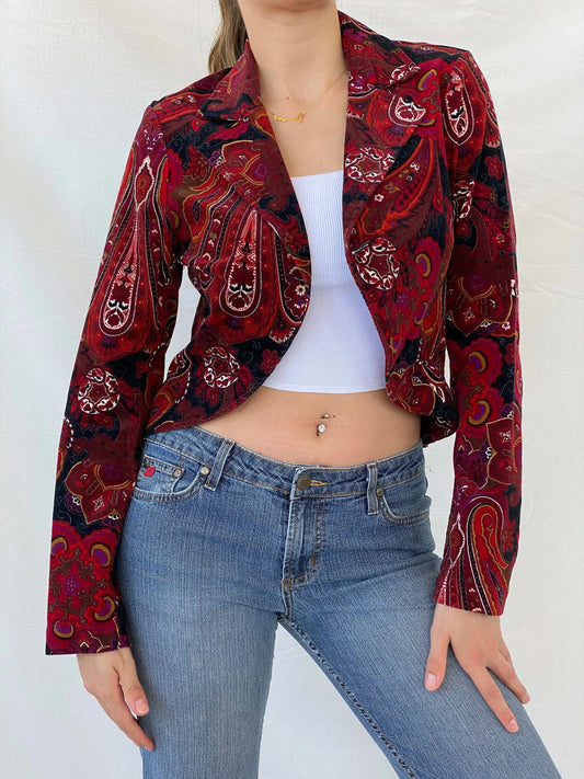 Vintage Steps Womenswear Paisley Print Red Blazer - S - Balagan Vintage Blazer 90s, blazer, Coats&Jackets, full sleeve blazer, Mira, winter, Women's Blazers