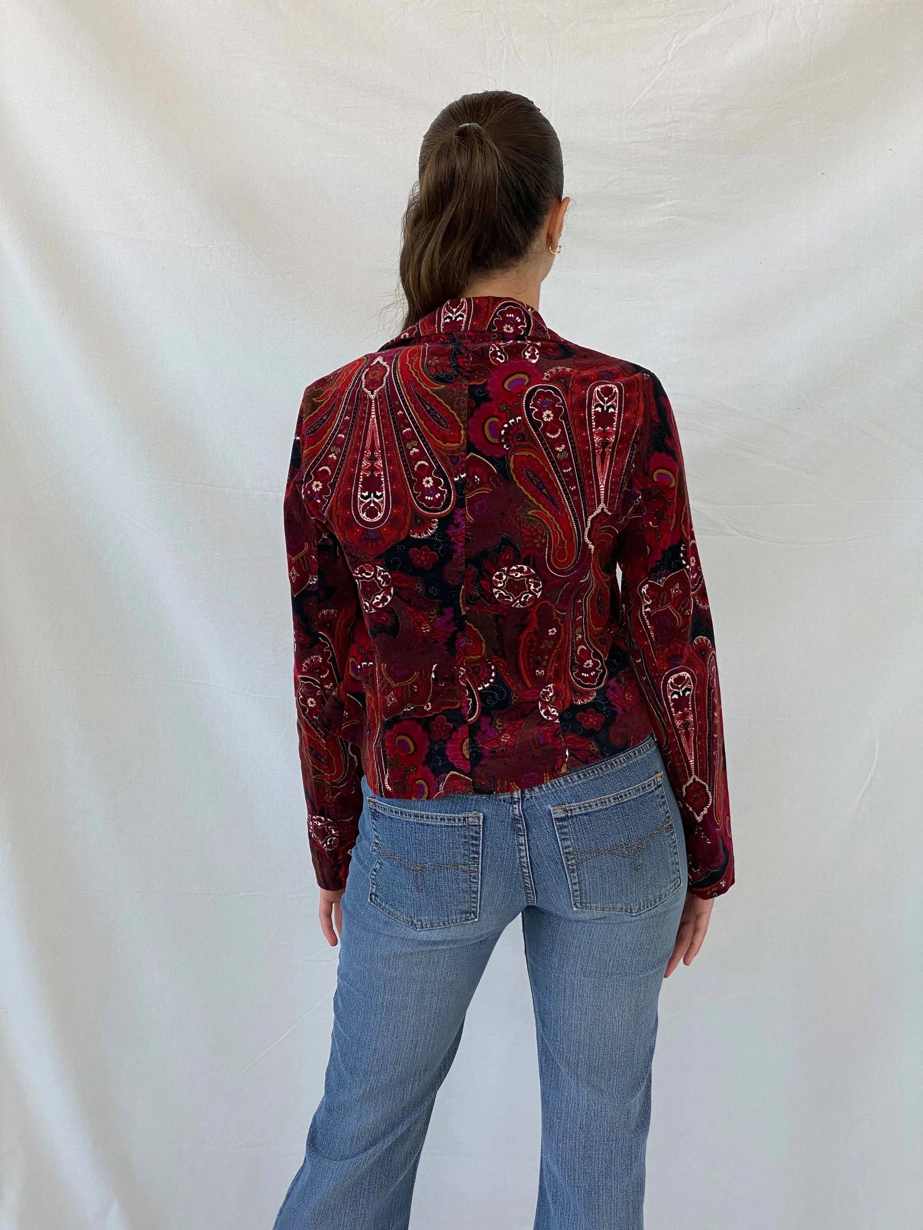 Vintage Steps Womenswear Paisley Print Red Blazer - S - Balagan Vintage Blazer 90s, blazer, Coats&Jackets, full sleeve blazer, Mira, winter, Women's Blazers