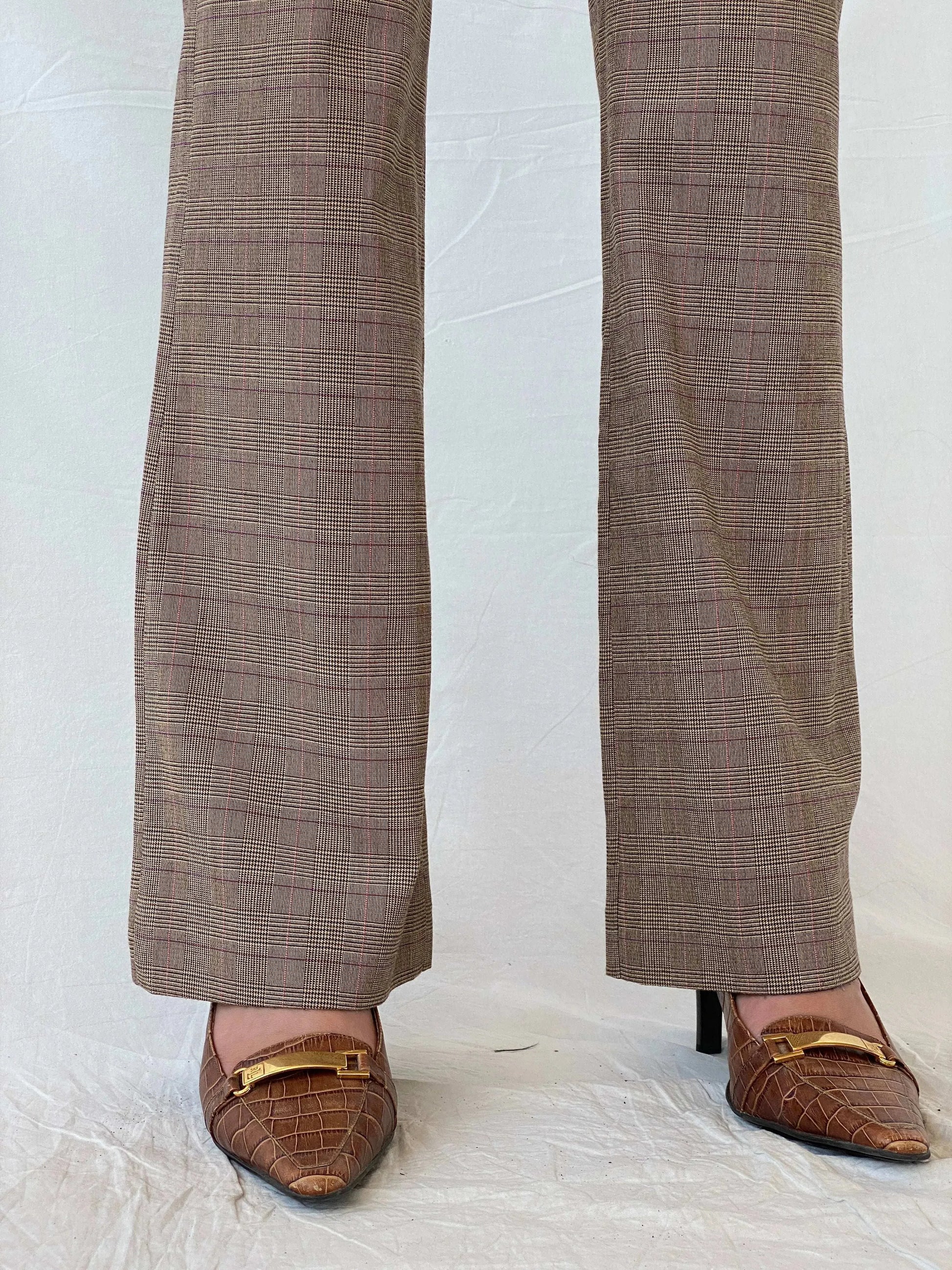 Vintage Studio SNY Paris Brown Plaid Mid Rise Office Pants - M - Balagan Vintage Pants Mira, Office core, pants, striped pants, women pants