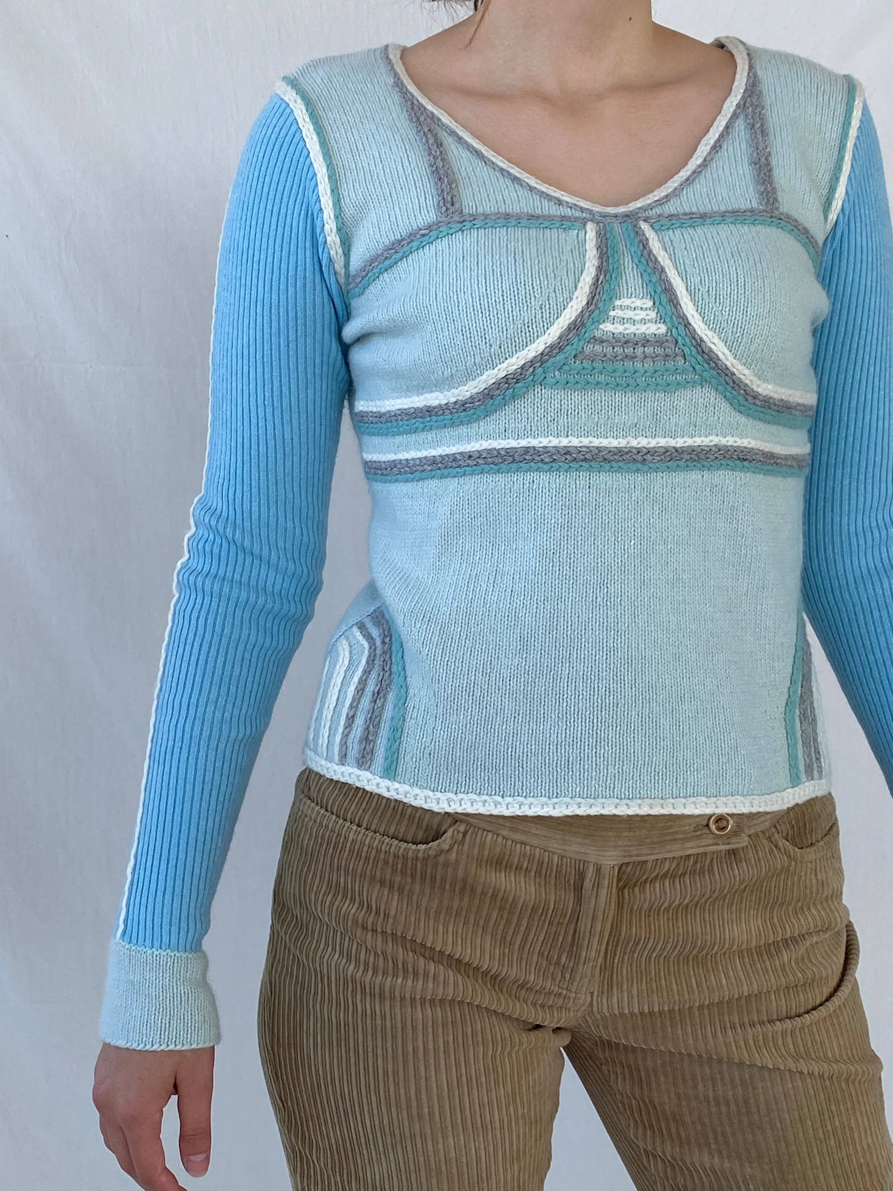Vintage SUCHITA Rib Knit Pastel Blues Wool Long Sleeve Top - M - Balagan Vintage Full Sleeve Top 00s, 90s, Ayah, women top