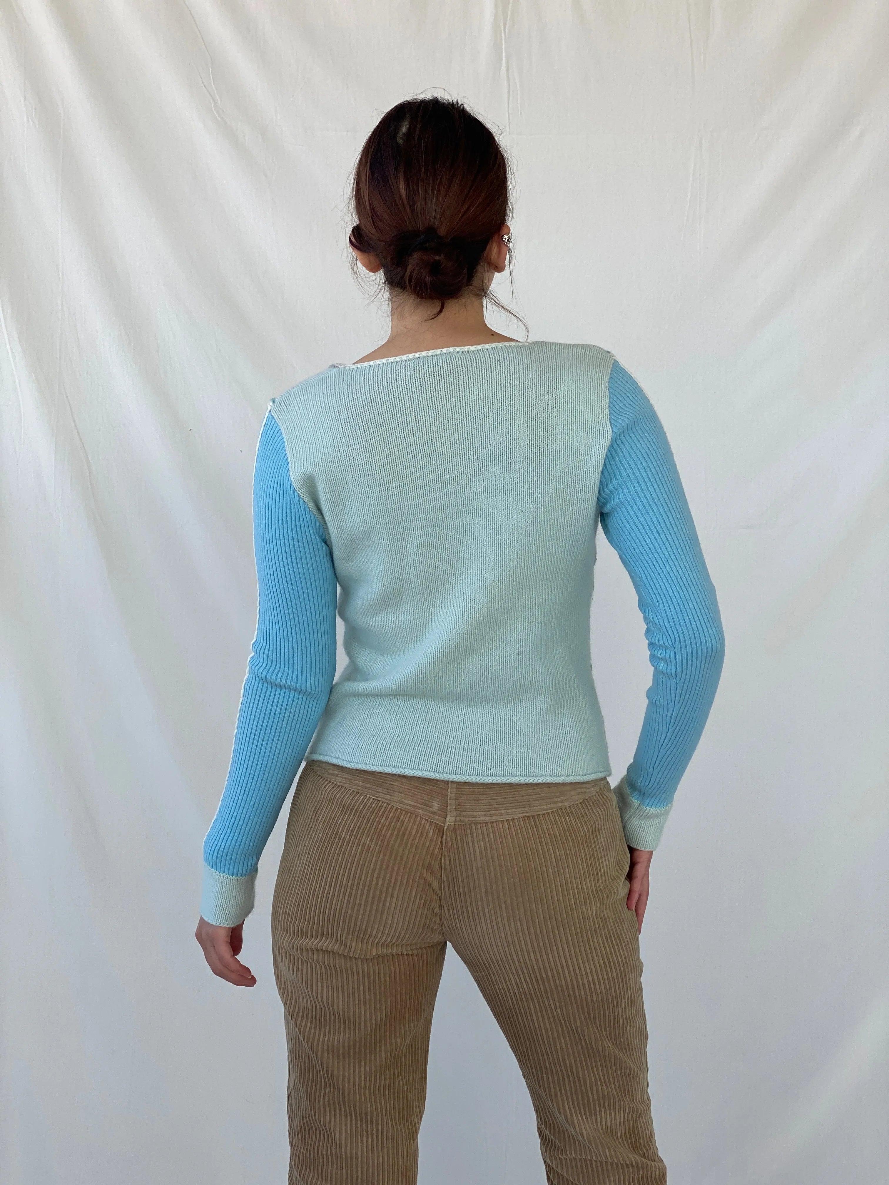 Vintage SUCHITA Rib Knit Pastel Blues Wool Long Sleeve Top - M - Balagan Vintage Full Sleeve Top 00s, 90s, Ayah, women top