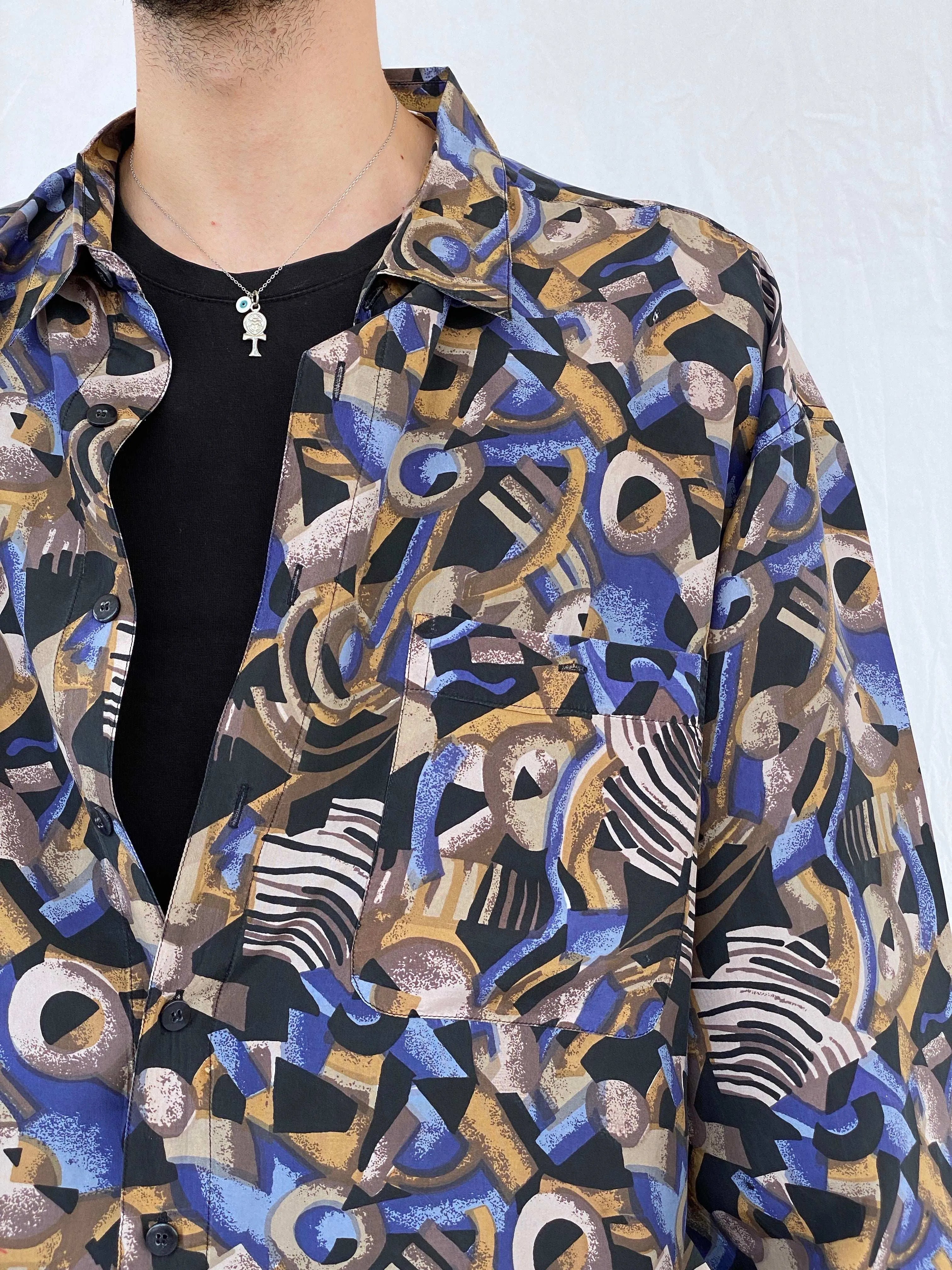 Vintage SUMMA Silk Printed Full Sleeve Shirt Size XL - Balagan Vintage Full Sleeve Shirt 90s, Awsam, full sleeve shirt, mens shirt, printed shirt, printed silk shirt, silk shirt
