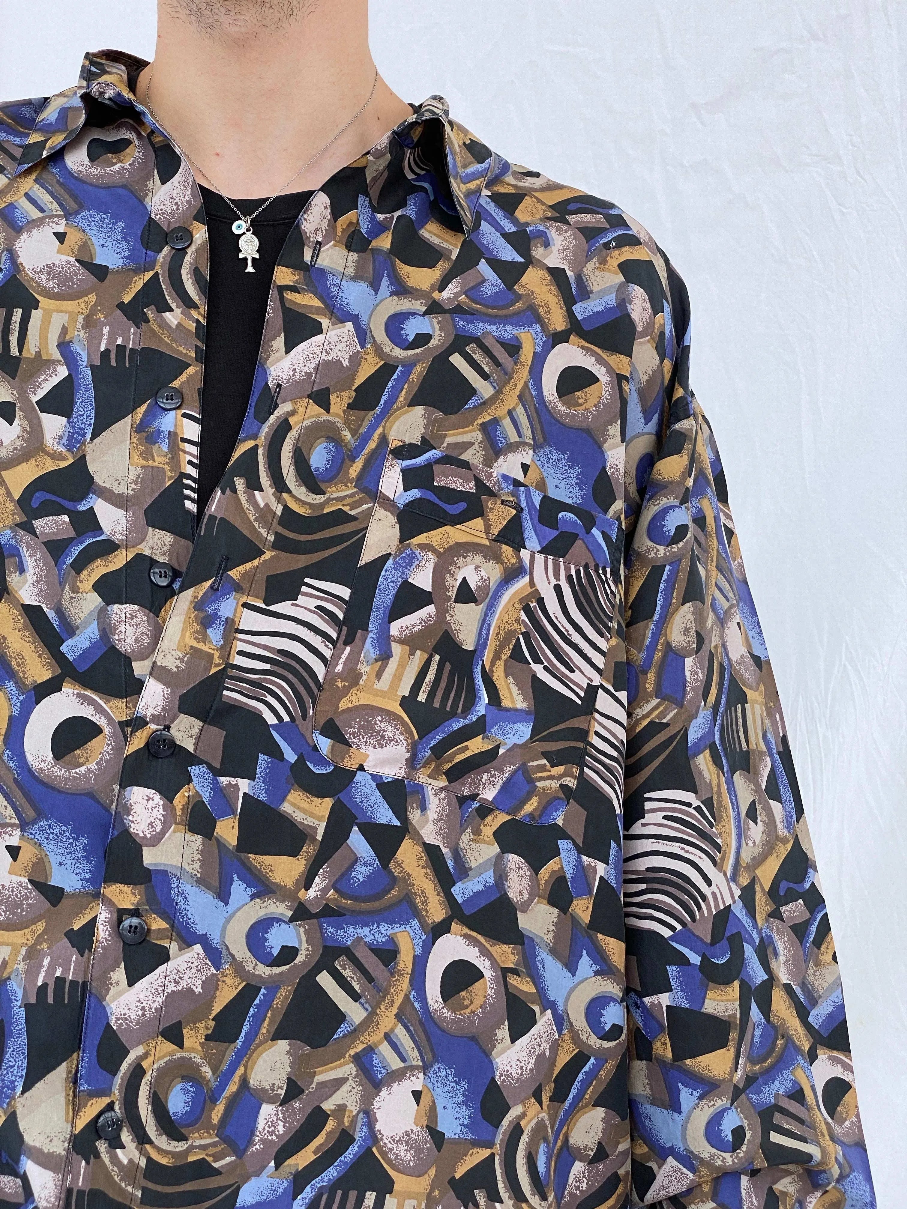 Vintage SUMMA Silk Printed Full Sleeve Shirt Size XL - Balagan Vintage Full Sleeve Shirt 90s, Awsam, full sleeve shirt, mens shirt, printed shirt, printed silk shirt, silk shirt