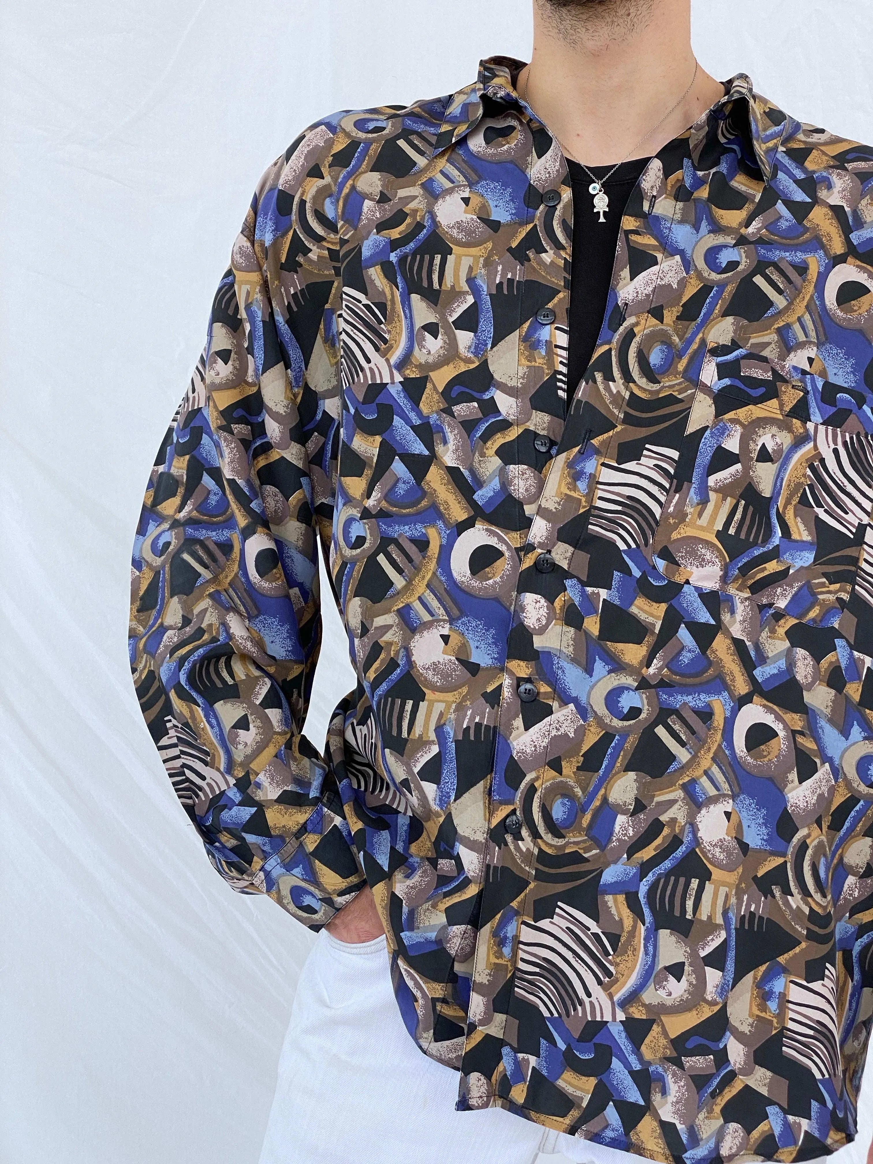 Vintage SUMMA Silk Printed Full Sleeve Shirt Size XL - Balagan Vintage Full Sleeve Shirt 90s, Awsam, full sleeve shirt, mens shirt, printed shirt, printed silk shirt, silk shirt
