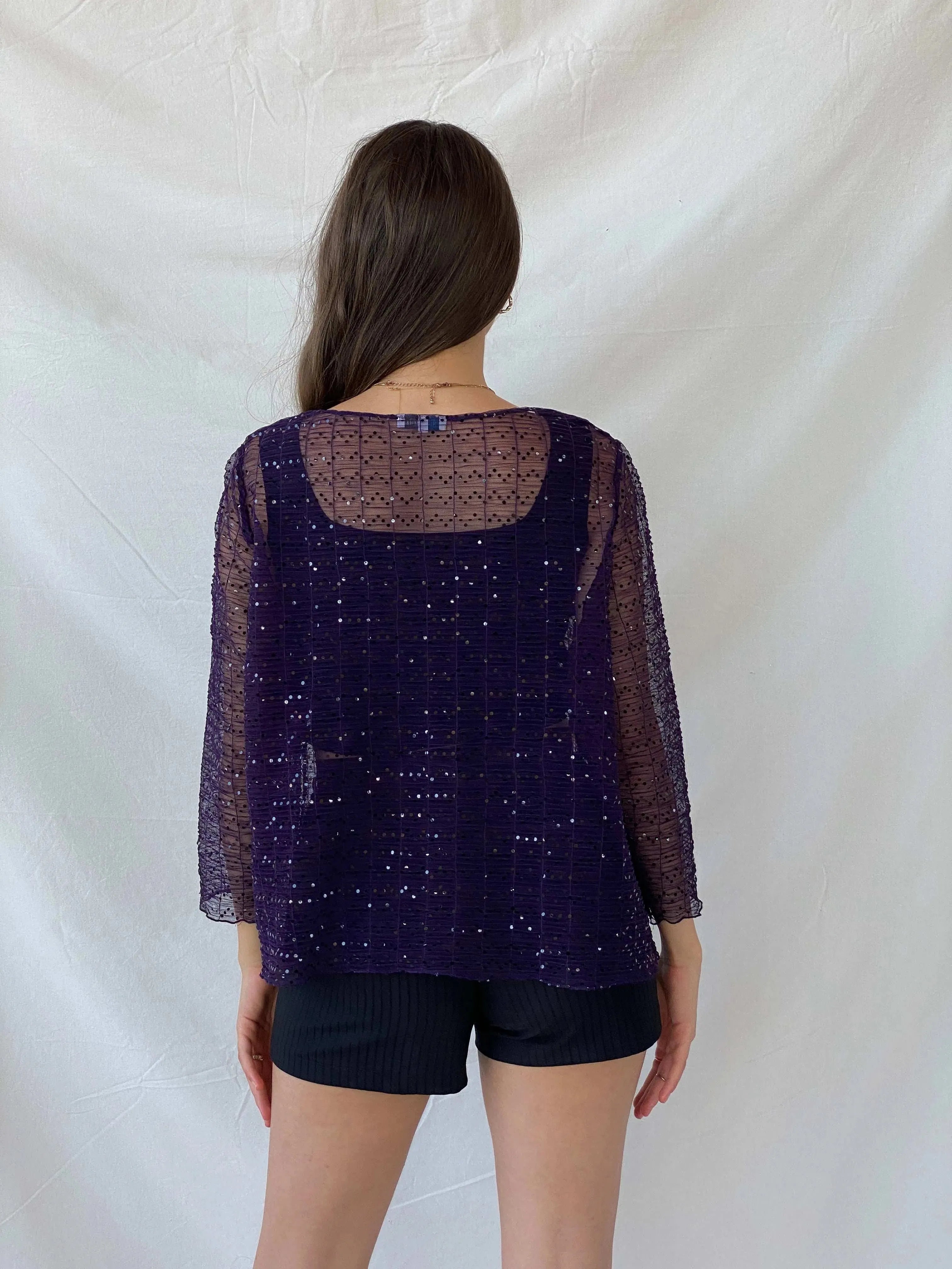 Vintage Talla&Moda Sequined Sheer Purple Cardigan - L - Balagan Vintage Cardigan 00s, 90s, Deals, Mira, Office core, women top