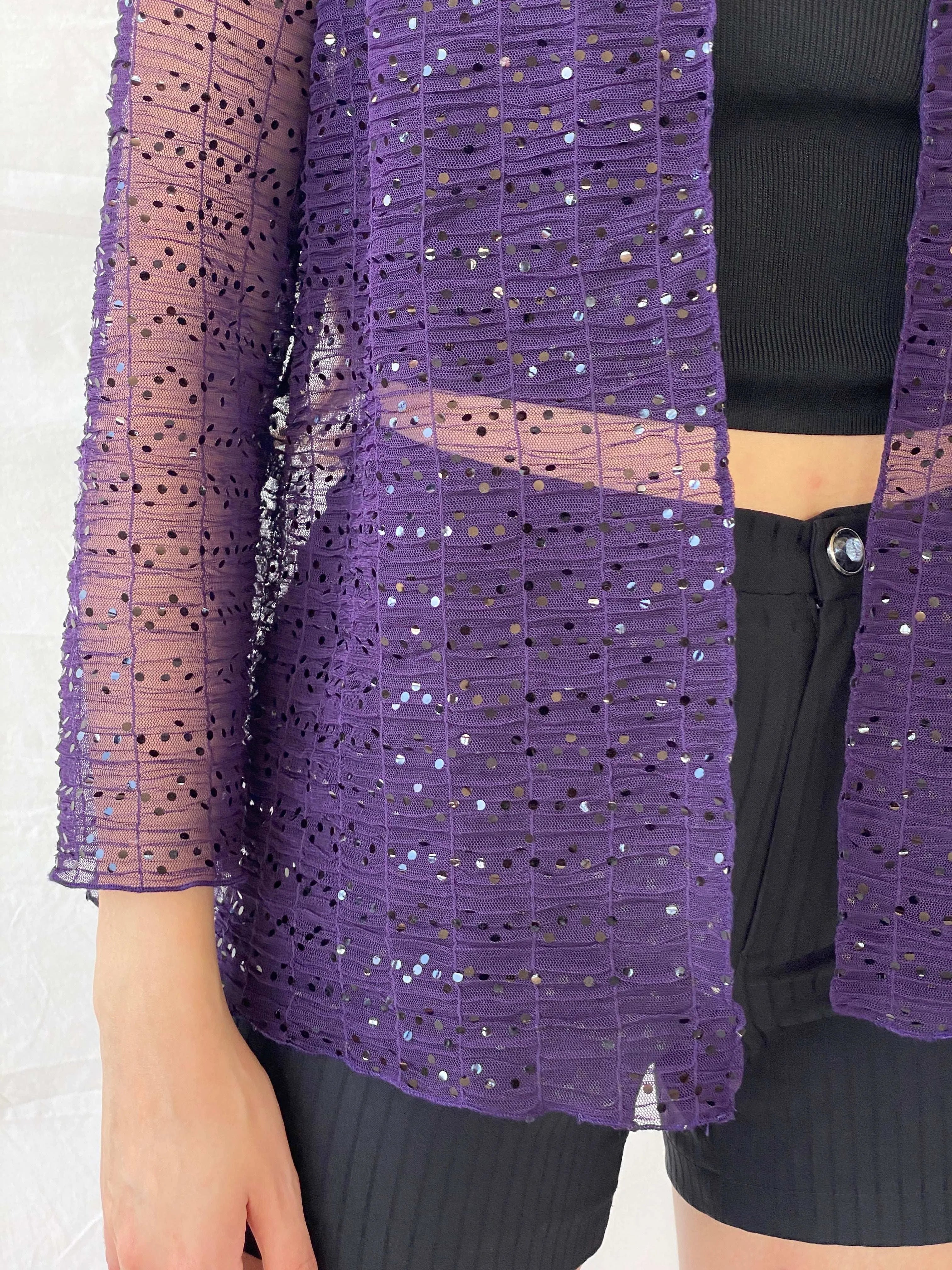 Vintage Talla&Moda Sequined Sheer Purple Cardigan - L - Balagan Vintage Cardigan 00s, 90s, Mira, Office core, women top