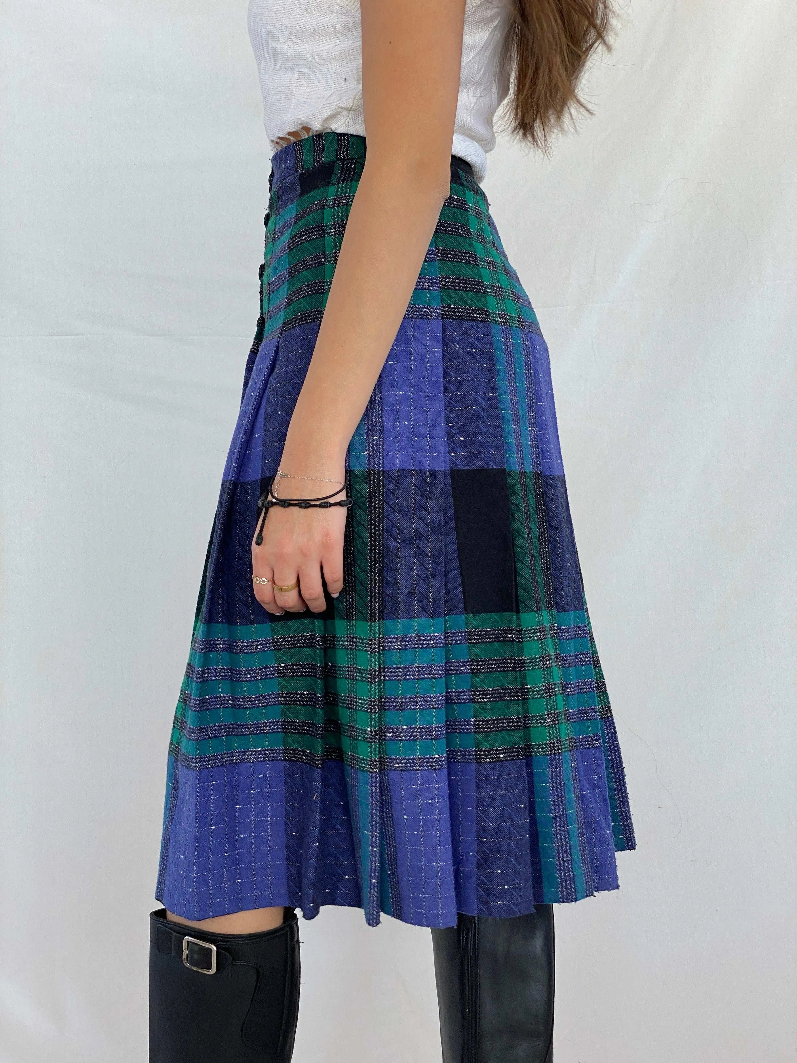 Vintage Tartan Kilted Midi Skirt - Balagan Vintage Midi Skirt 00s, 90s, Deals, Juana, midi skirt