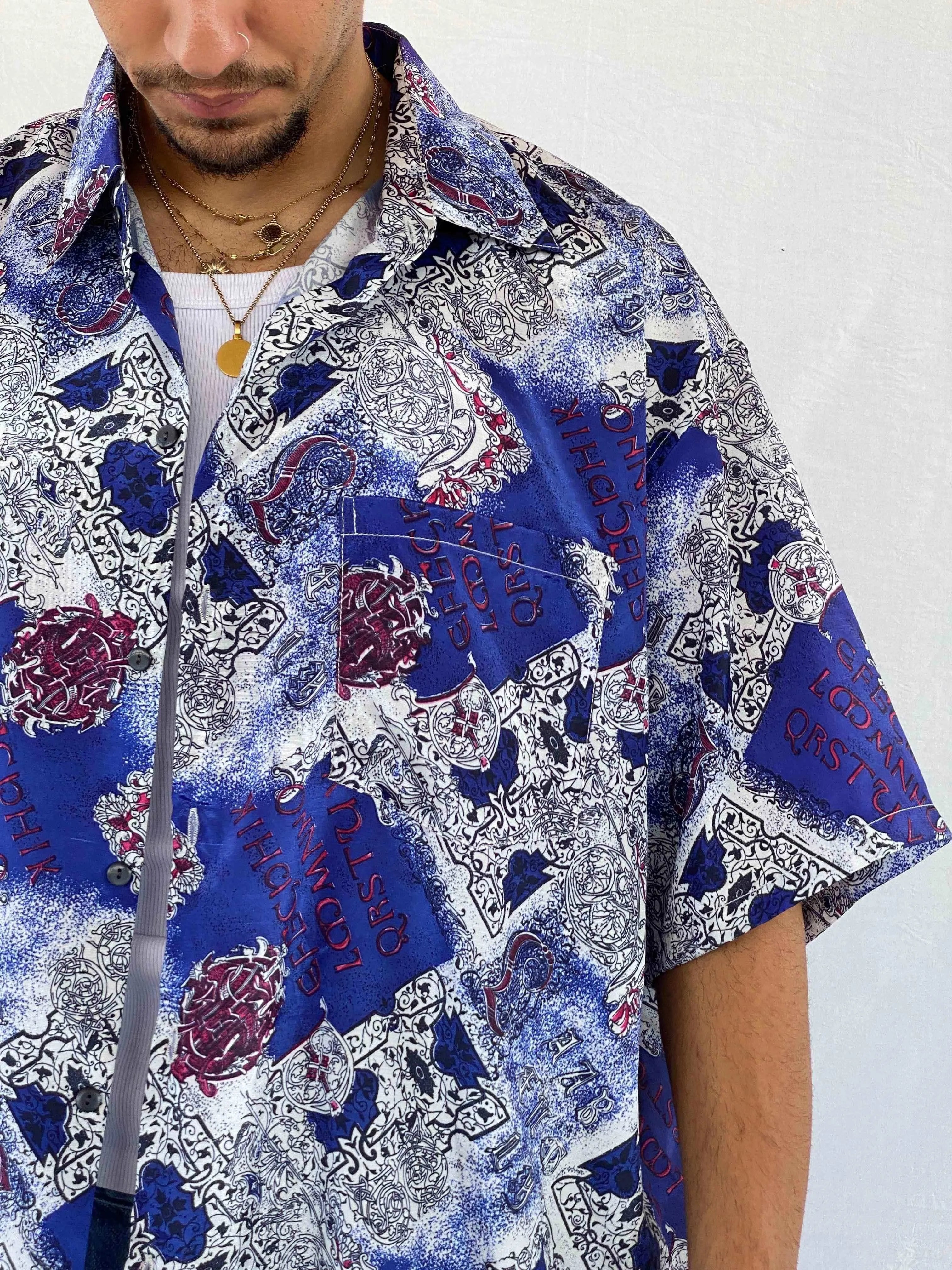 Vintage THAI Silk Printed Shirt - Balagan Vintage Half Sleeve Shirt 90s, Abdullah, half sleeve shirt, men, shirts