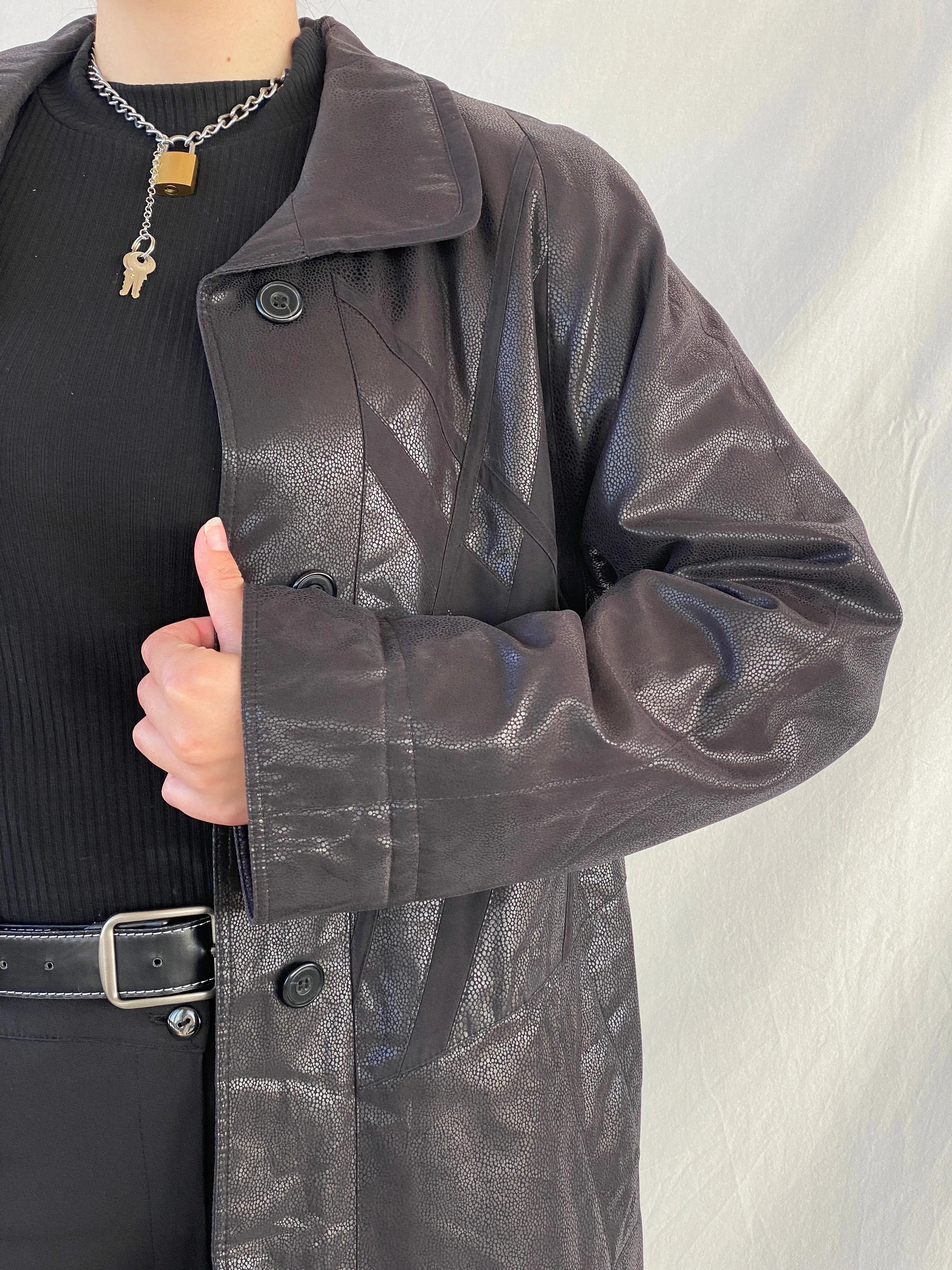 Vintage UN JOUR AILLEURS Faux Leather Black Coat - S - Balagan Vintage Coat 00s, Ayah, black leather, coat, Coats&Jackets, leather coat, Women's Coats