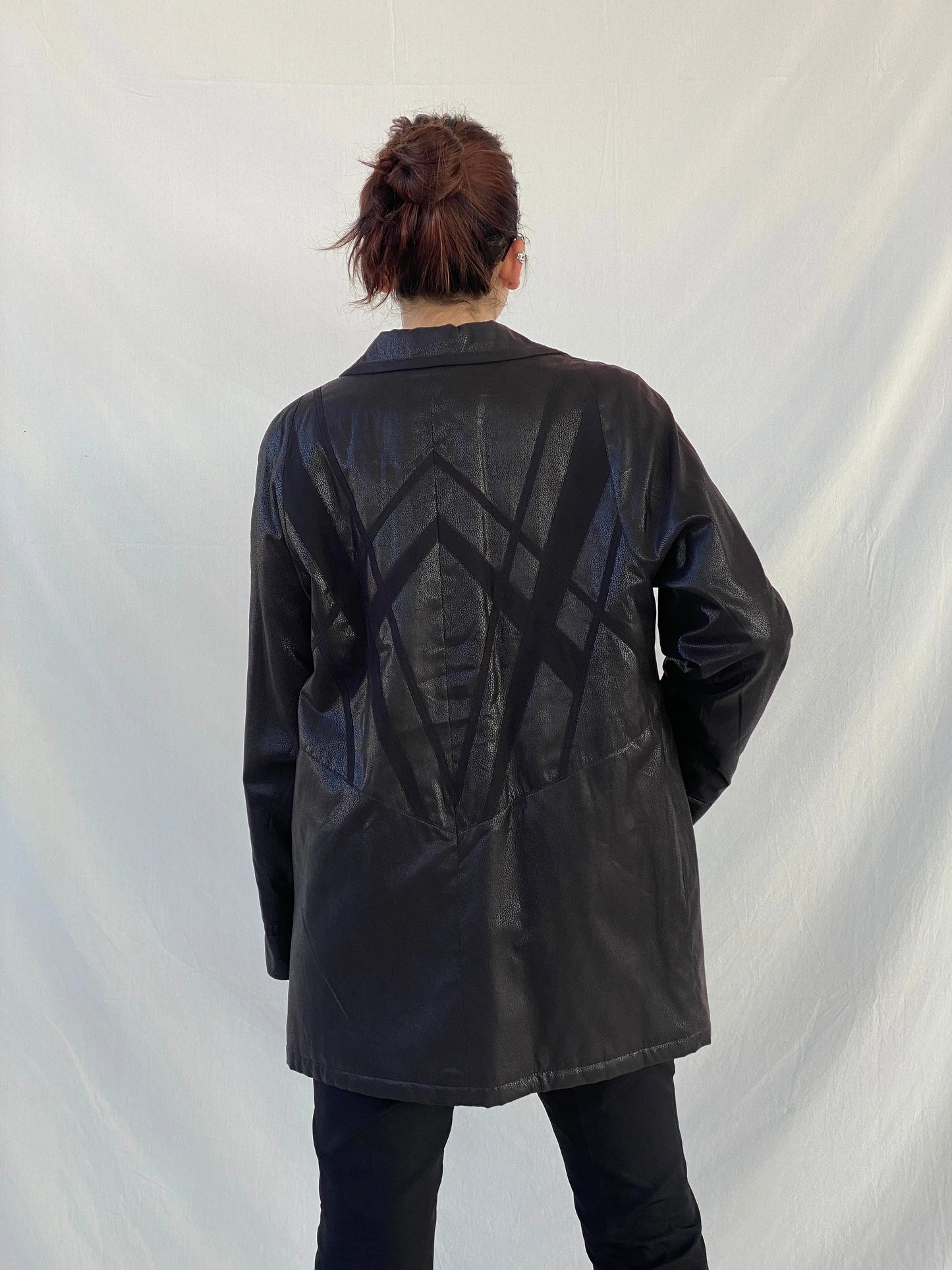 Vintage UN JOUR AILLEURS Faux Leather Black Coat - S - Balagan Vintage Coat 00s, Ayah, black leather, coat, Coats&Jackets, leather coat, Women's Coats