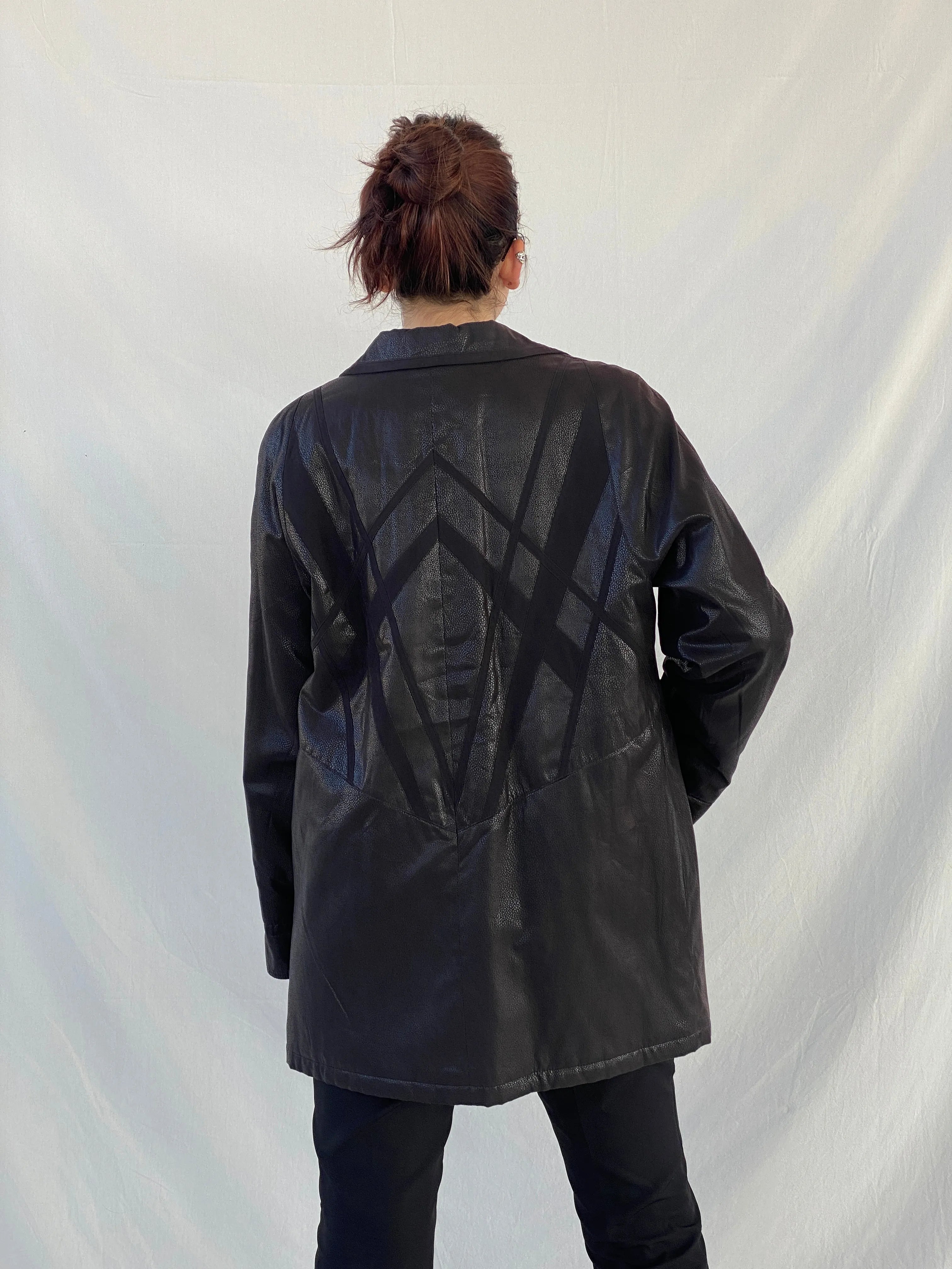 Vintage UN JOUR AILLEURS Faux Leather Black Coat - S - Balagan Vintage Coat 00s, Ayah, black leather, coat, Coats&Jackets, leather coat, Women's Coats