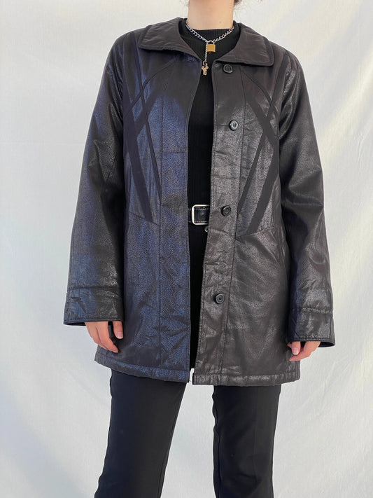 Vintage UN JOUR AILLEURS Faux Leather Black Coat - S - Balagan Vintage Coat 00s, Ayah, black leather, coat, Coats&Jackets, leather coat, Women's Coats