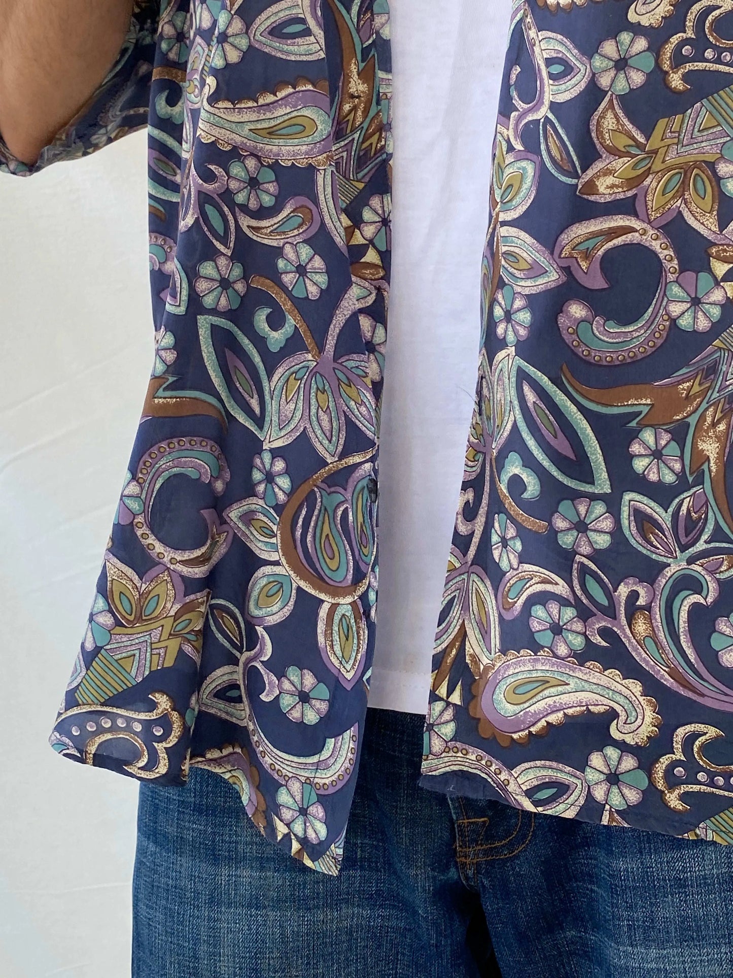 Vintage UTOPIA Paisley Print Men’s Oversized Silk Button-Up Shirt - L - Balagan Vintage Half Sleeve Shirt 90s, half sleeve shirt, mens shirt, printed shirt, printed silk shirt, Ramez, silk, silk shirt