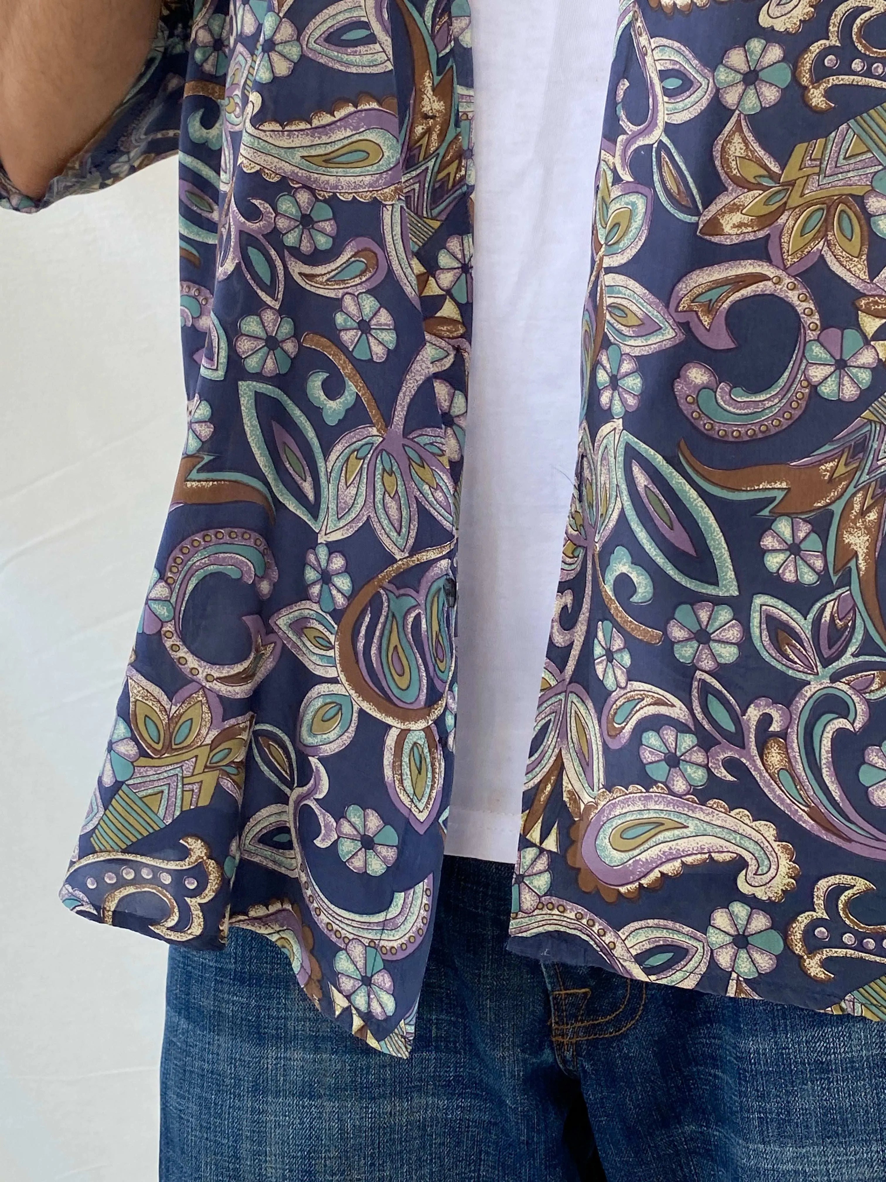 Vintage UTOPIA Paisley Print Men’s Oversized Silk Button-Up Shirt - L - Balagan Vintage Half Sleeve Shirt 90s, half sleeve shirt, mens shirt, printed shirt, printed silk shirt, Ramez, silk, silk shirt