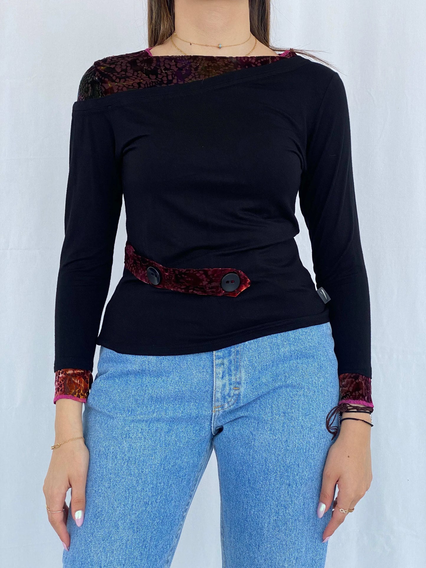 Vintage Vango Paris Top With Velvet Details Size L - Balagan Vintage Full Sleeve Top 00s, Juana, Top, winter, Y2K