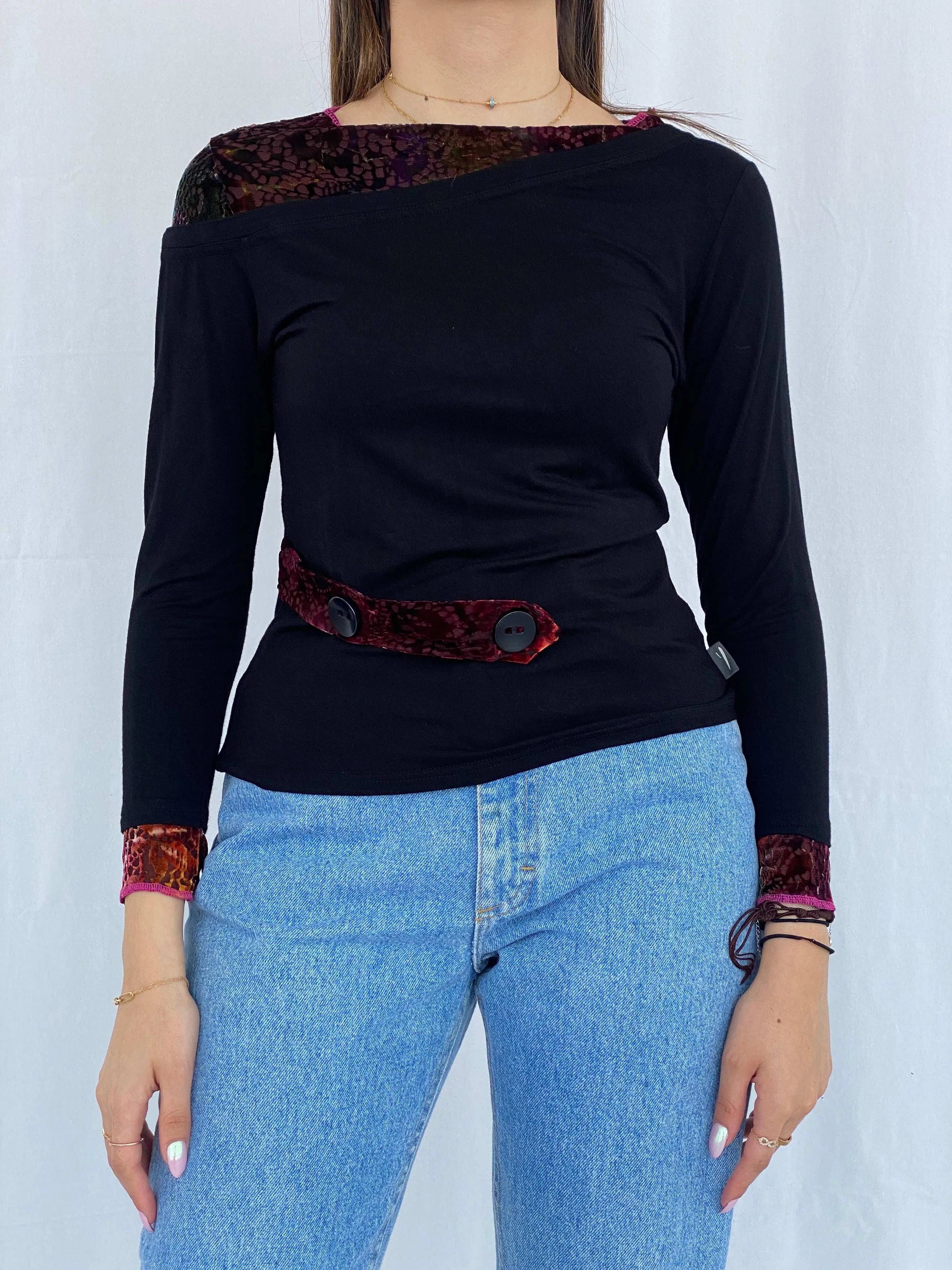 Vintage Vango Paris Top With Velvet Details Size L - Balagan Vintage Full Sleeve Top 00s, Juana, Top, winter, Y2K